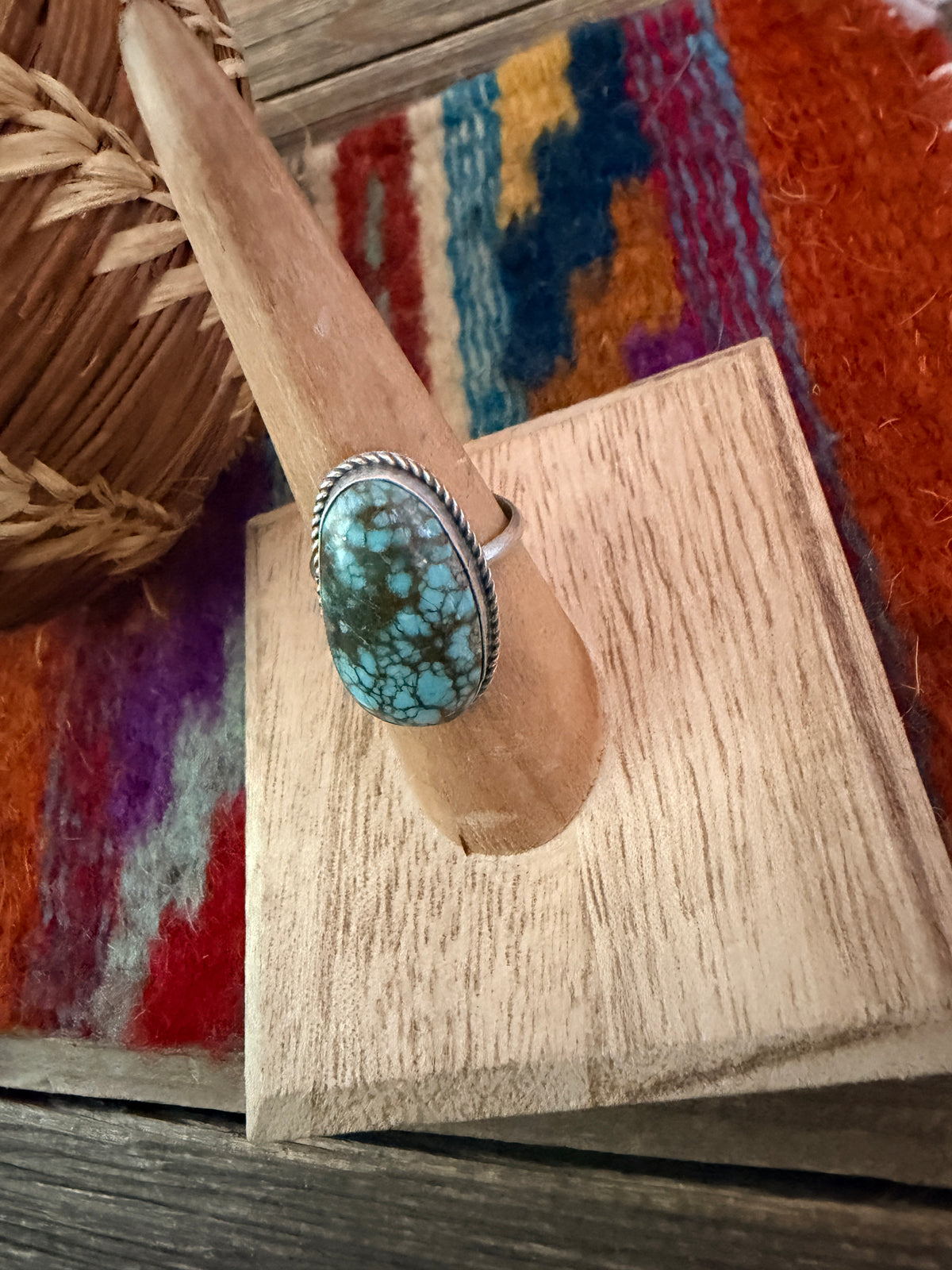 Handcrafted Turquoise & Sterling Silver Ring Size 7