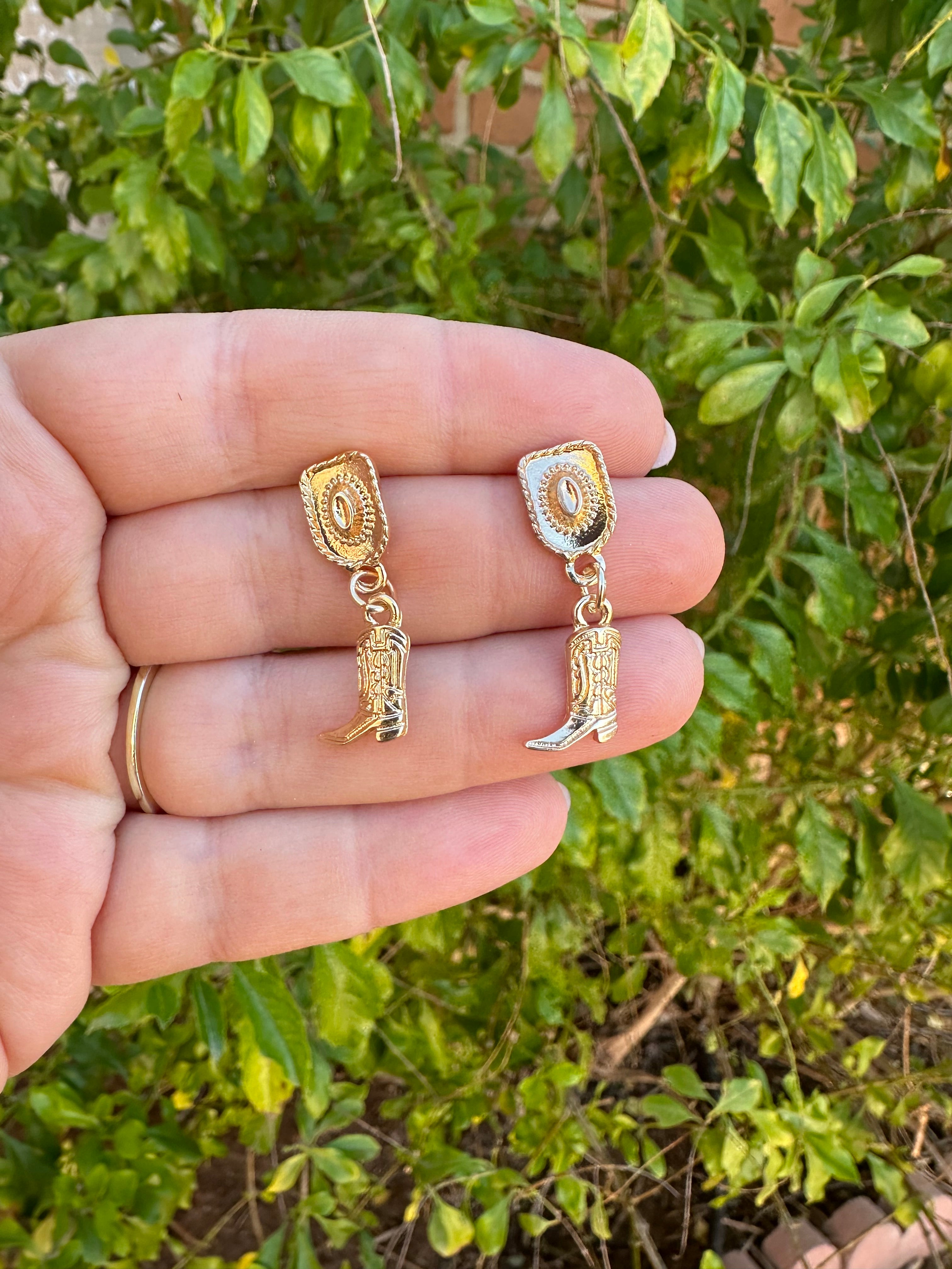 “The Golden Collection” Handmade 14k Gold Plated Cowboy Hat Cowboy Boot Dangle Earrings