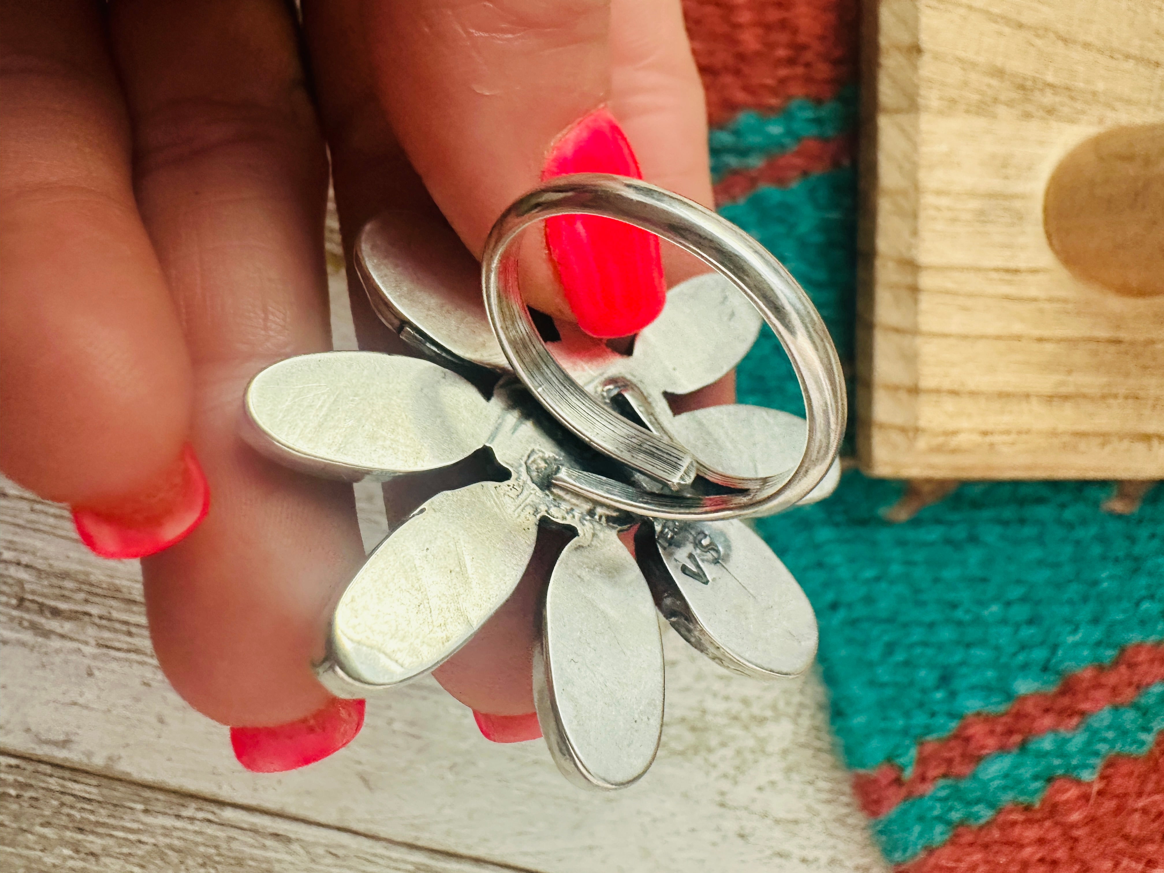 Navajo Sterling Silver & Turquoise Adjustable Flower Ring