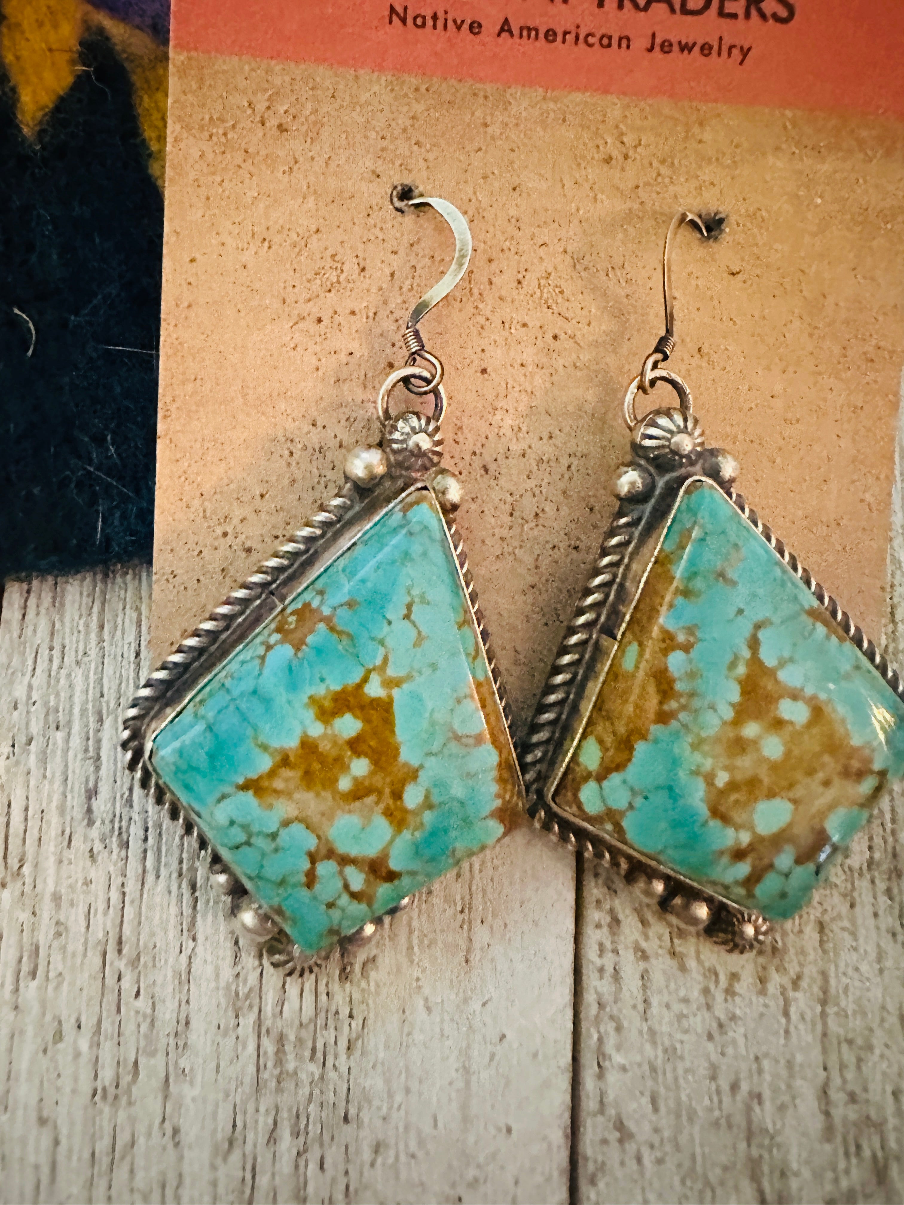 Navajo Number 8 Turquoise And Sterling Silver Dangle Earrings