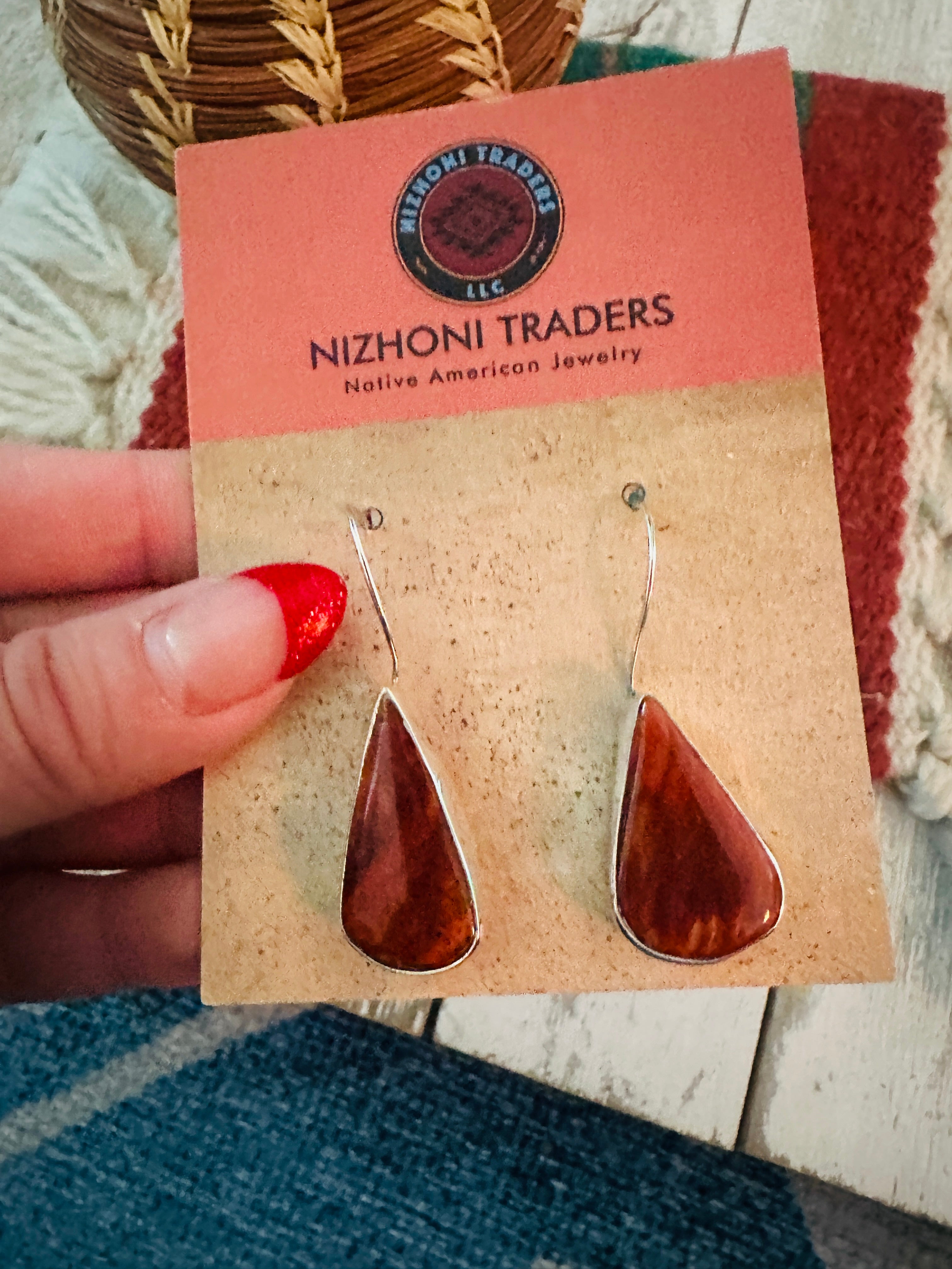 Handcrafted Spiny Oyster & Sterling Silver Dangle Earrings