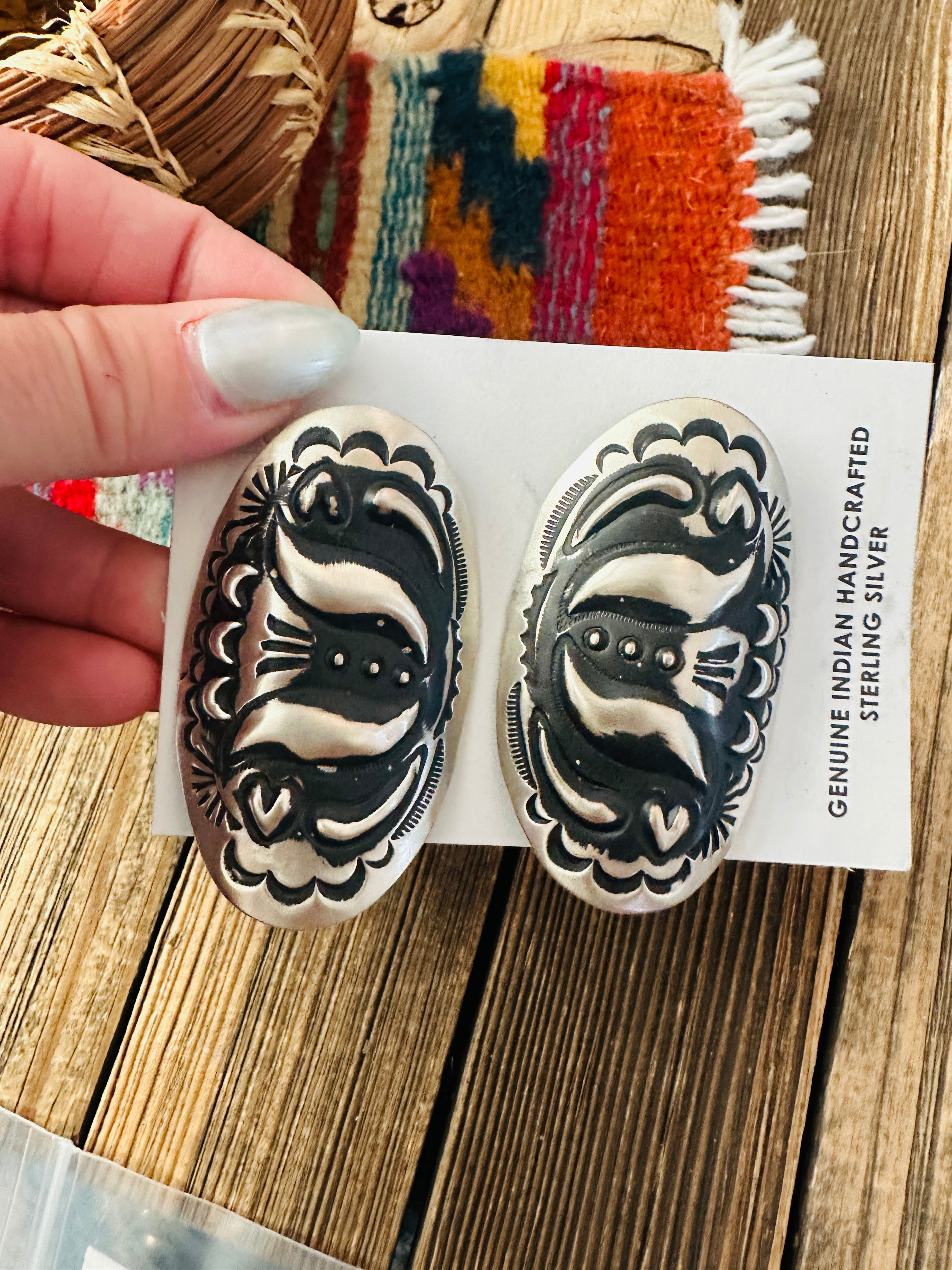 Handcrafted Sterling Silver Concho Post Earrings by Leander Tahe