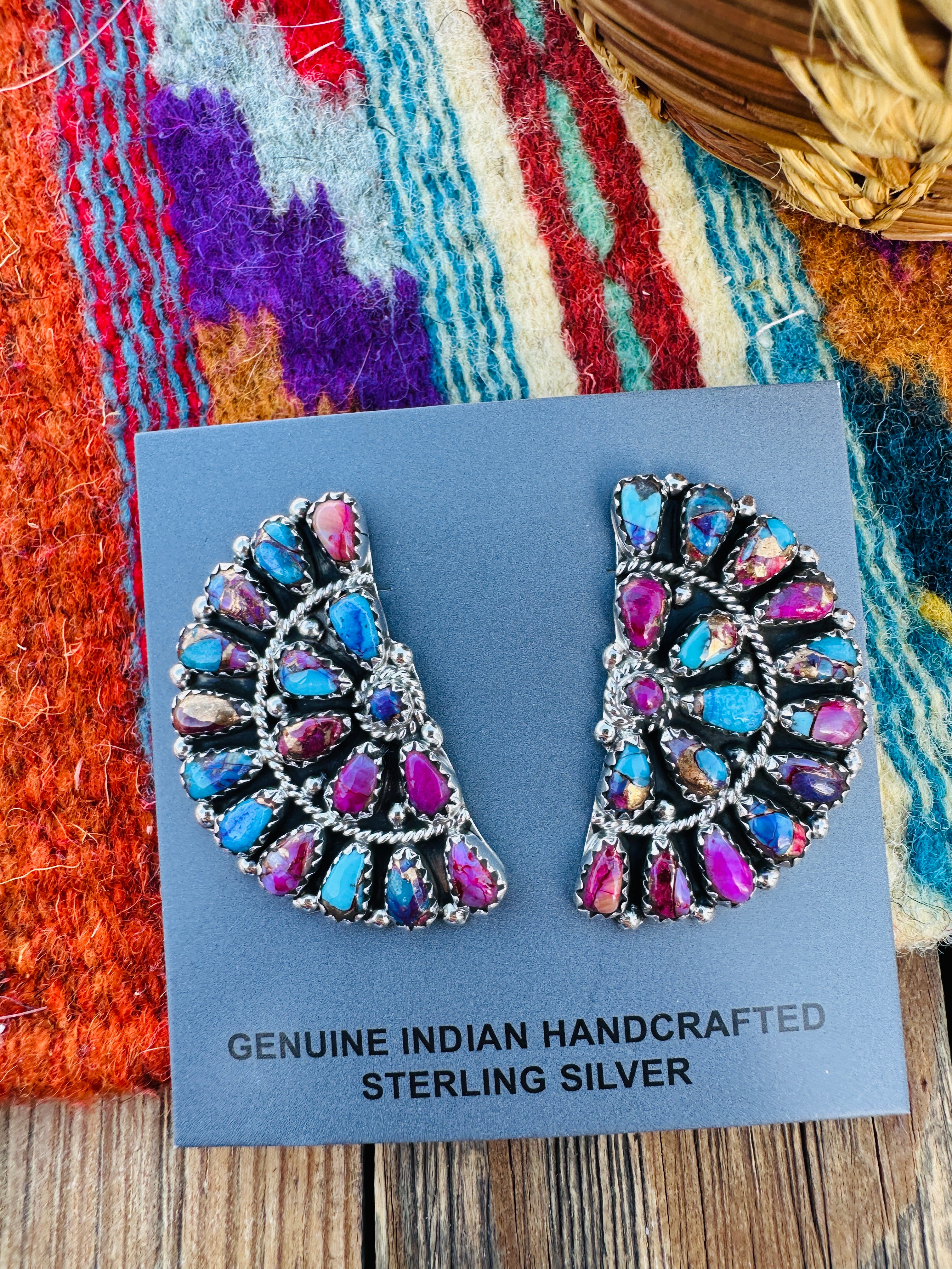 Handcrafted Pink Dream Mojave & Sterling Silver Cluster Post Earrings