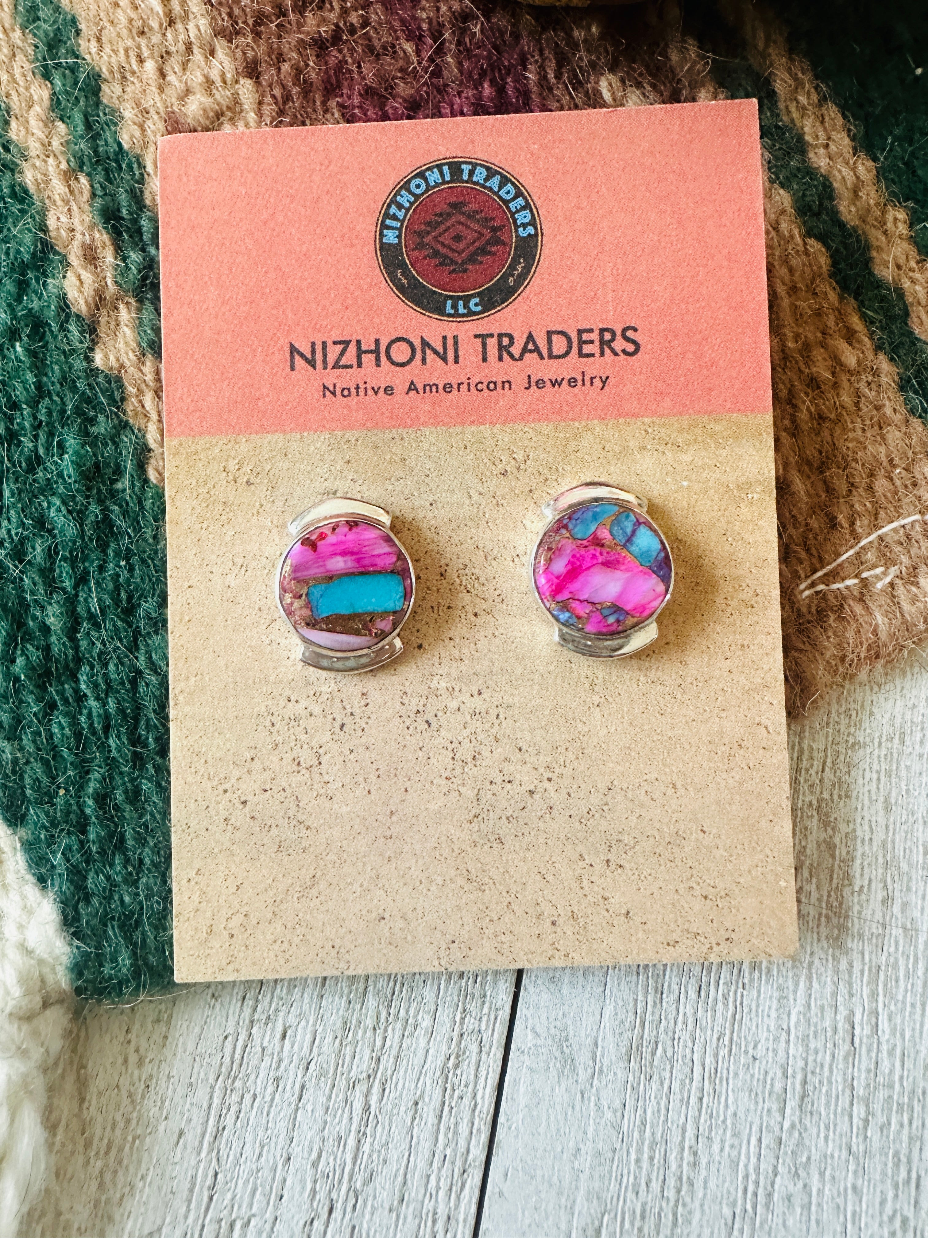 Navajo Sterling Silver & Pink Dream Mojave Post Earrings