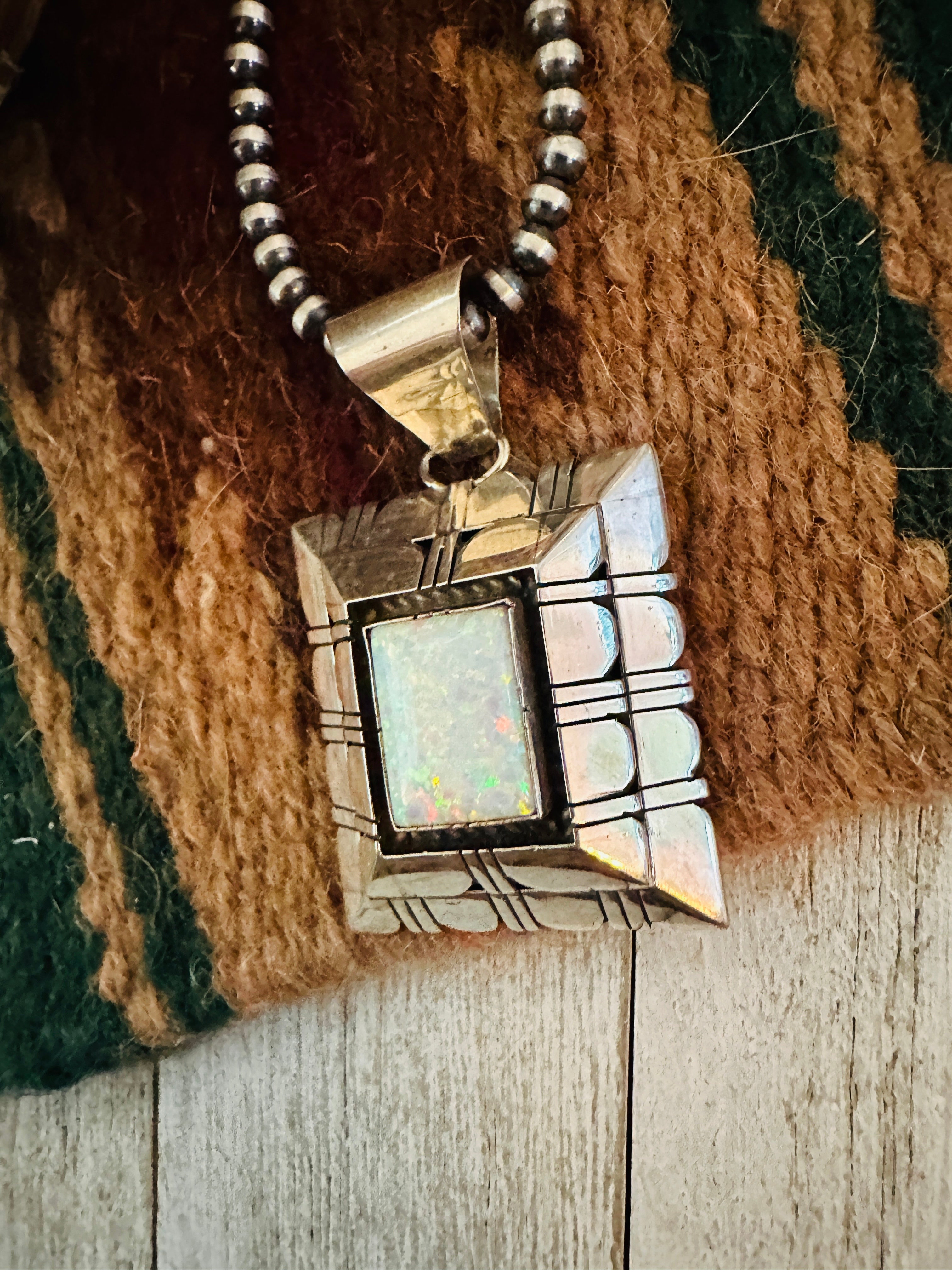 Navajo Sterling Silver & White Opal Pendant