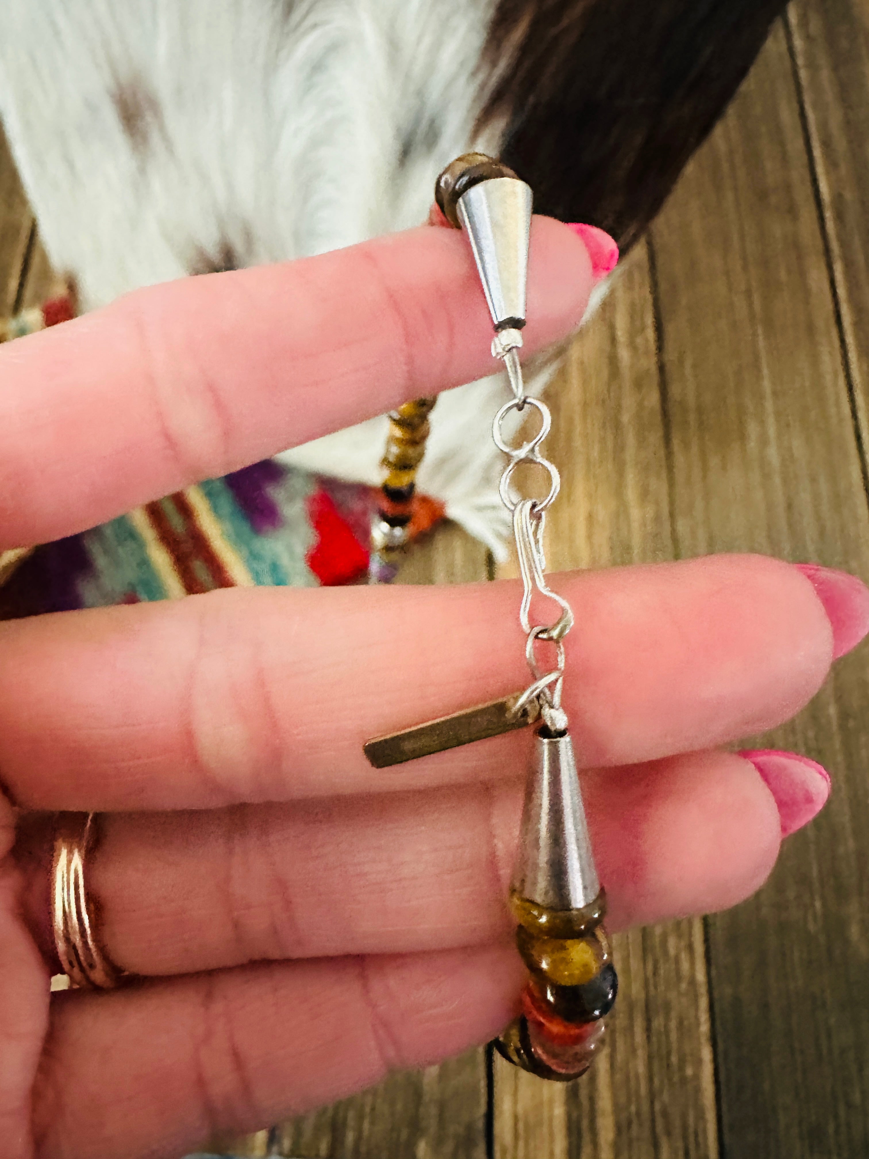 Handcrafted Multi Stone & Sterling Silver Beaded 16” Necklace by T & R Singer