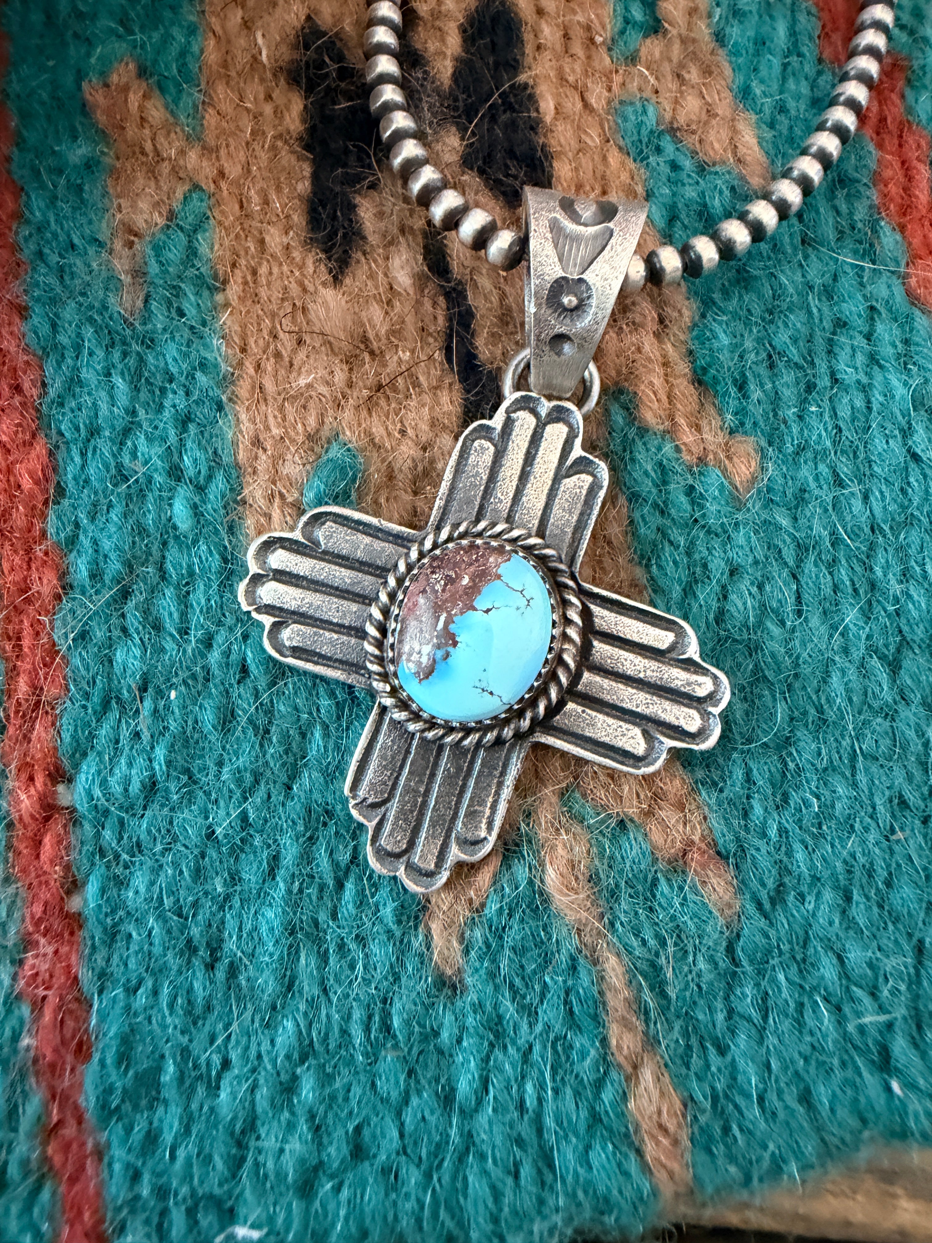 Handcrafted Sterling Silver & Golden Hills Turquoise Cross Pendant by Kevin Billah