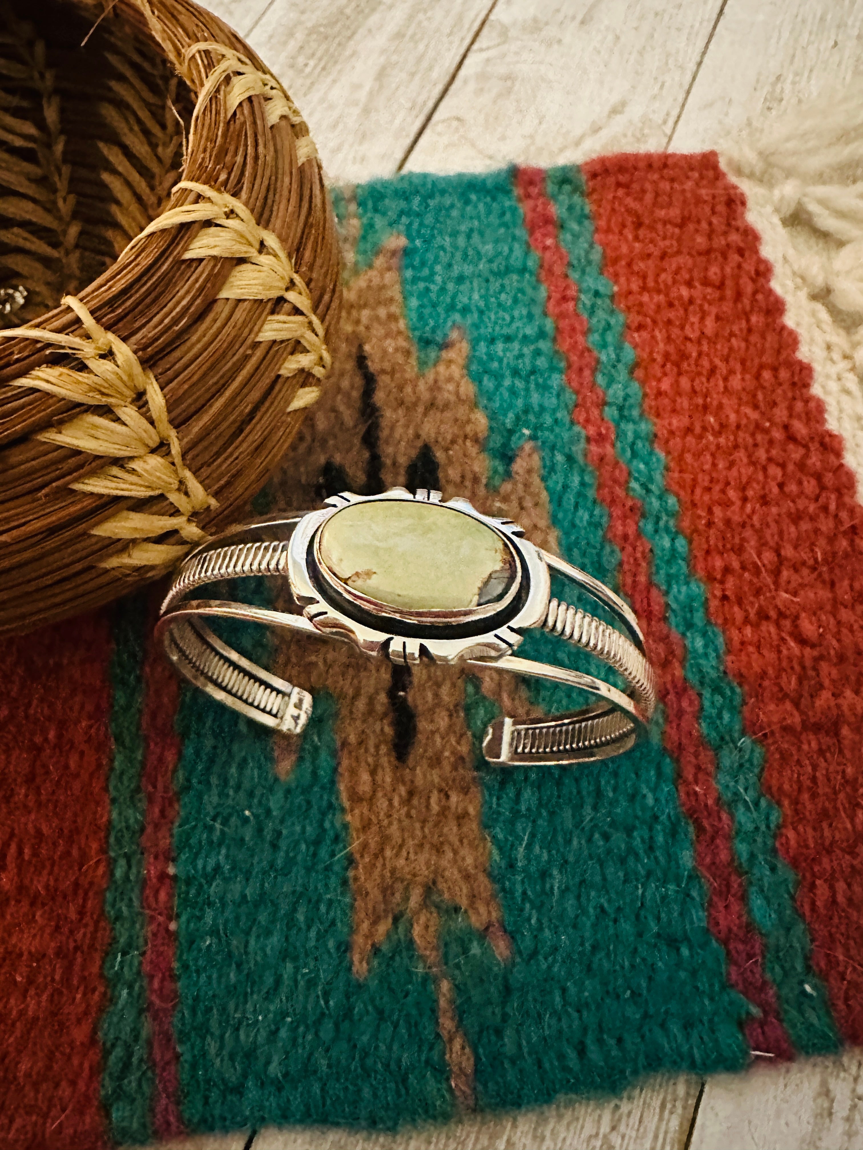 Navajo Green Turquoise & Sterling Silver Cuff Bracelet