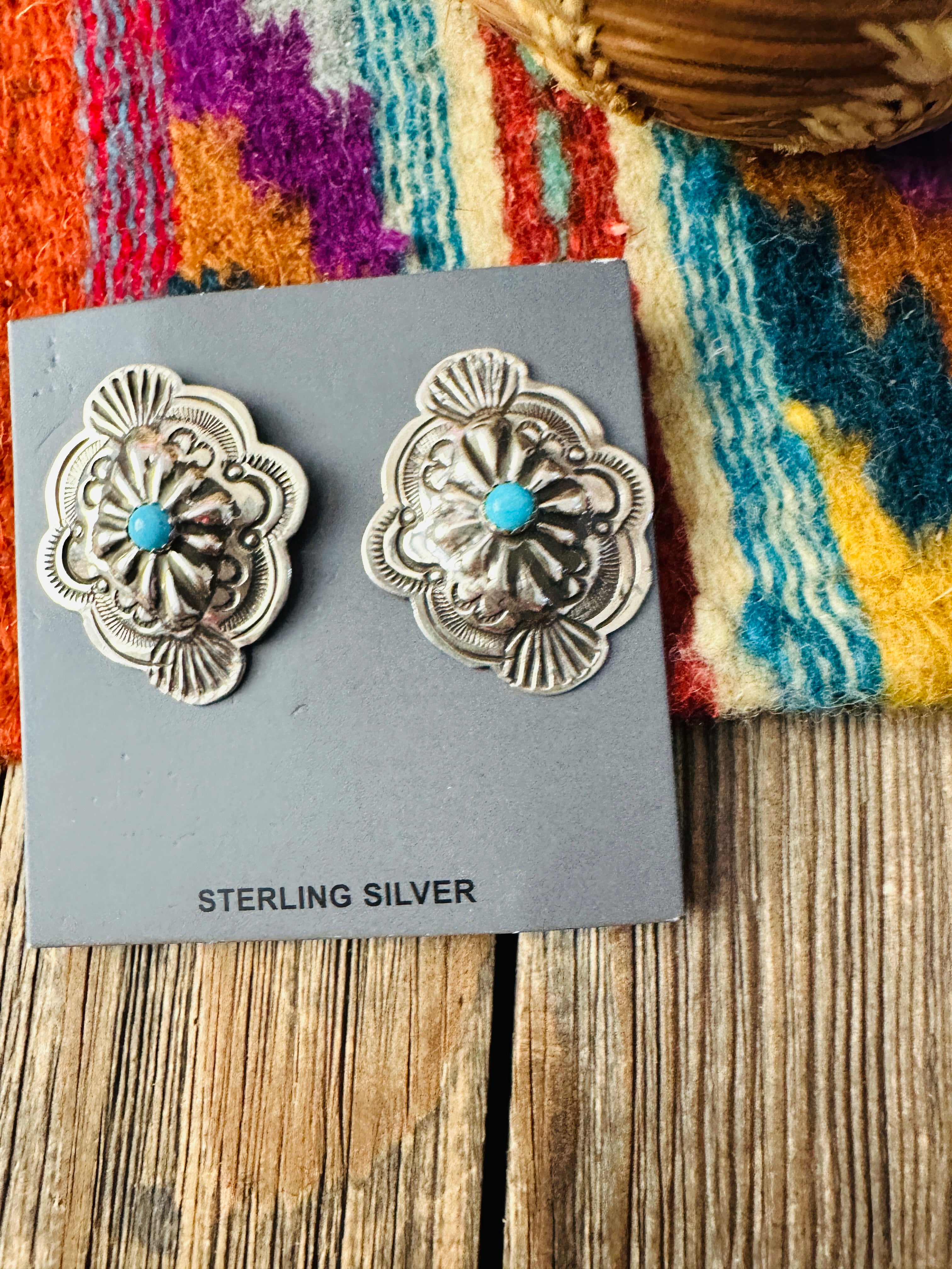 Handcrafted Turquoise & Sterling Silver Concho Post Earrings