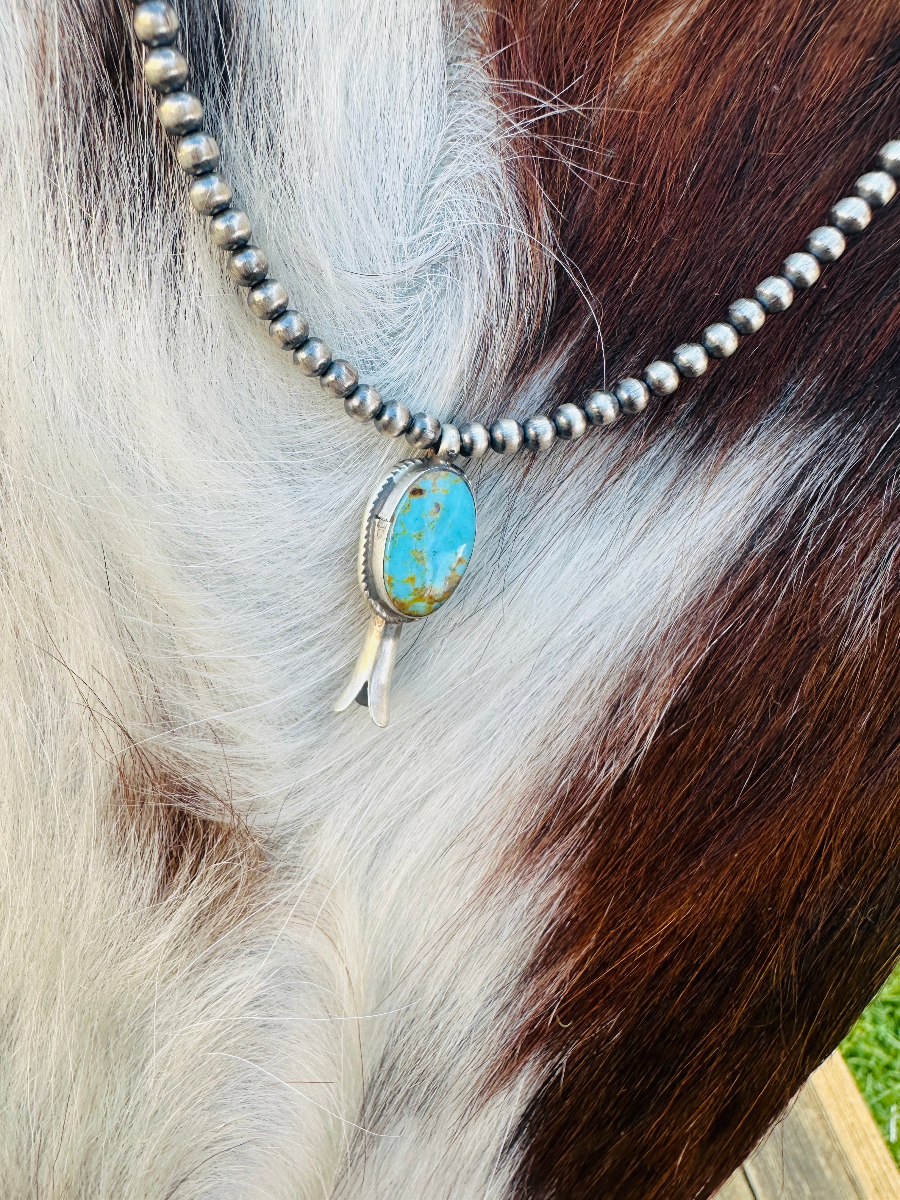 Handcrafted Turquoise & Sterling Silver Beaded Blossom Necklace