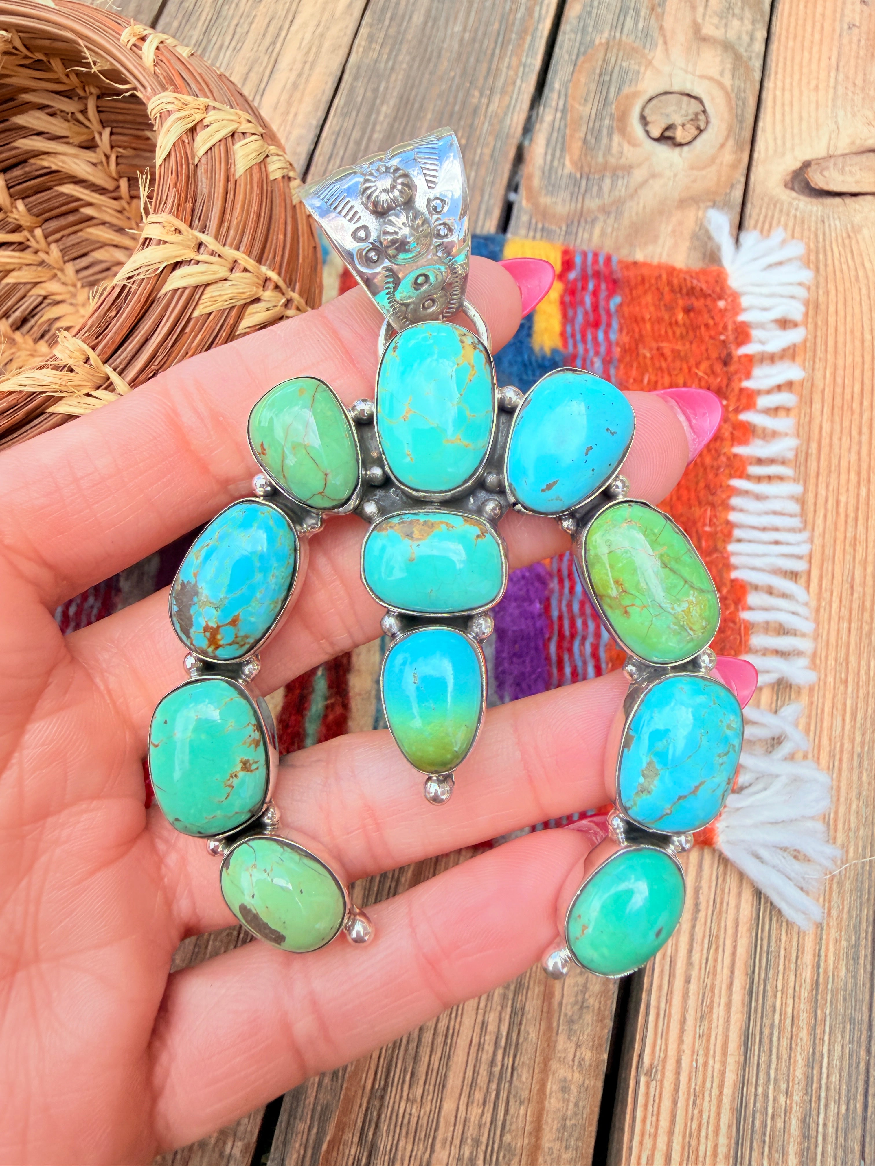 Handmade Sterling Silver Turquoie Naja Pendant By Dan Dodson larger style