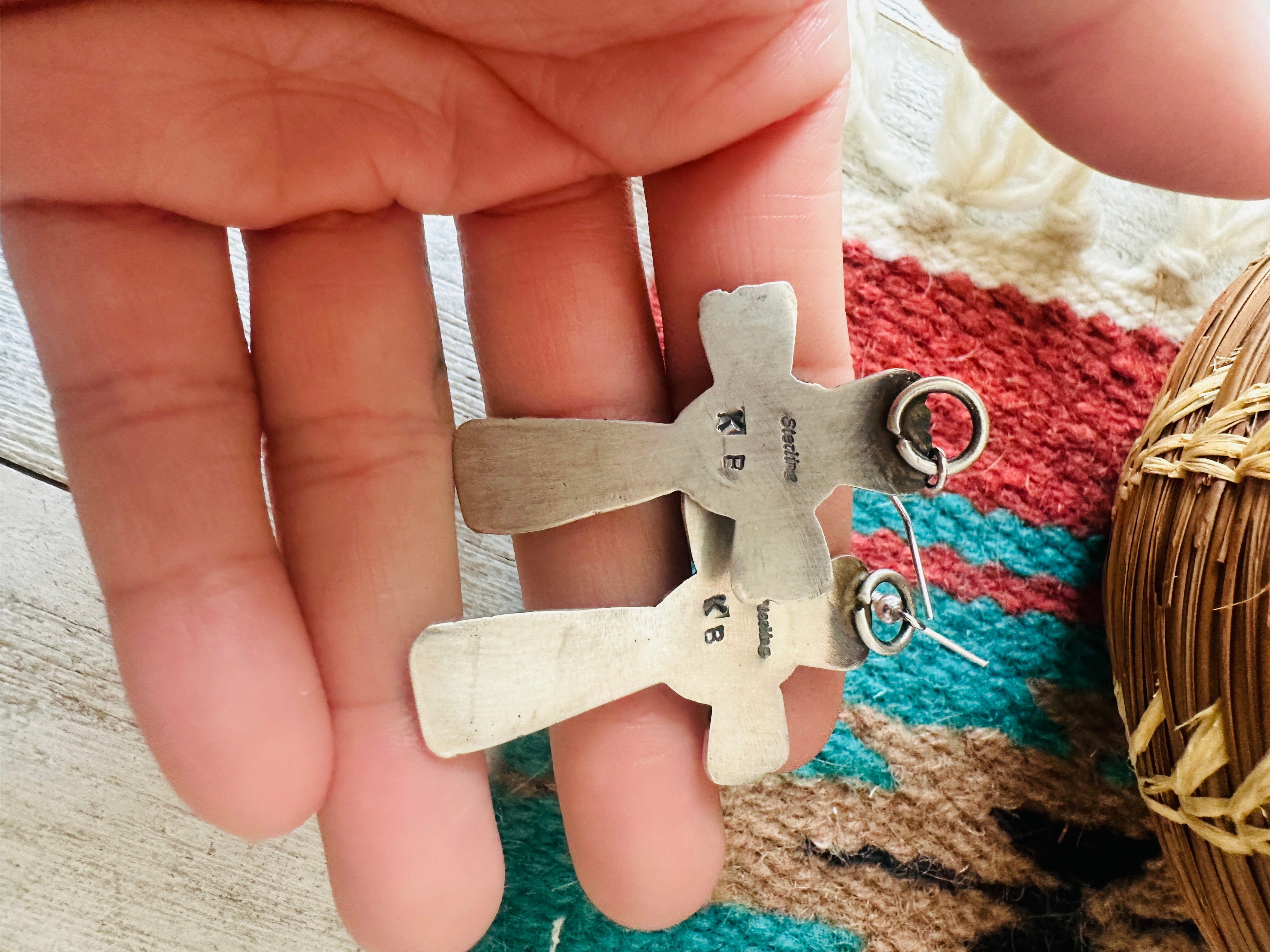 Navajo Sterling Silver & Turquoise Cross Dangle Earrings