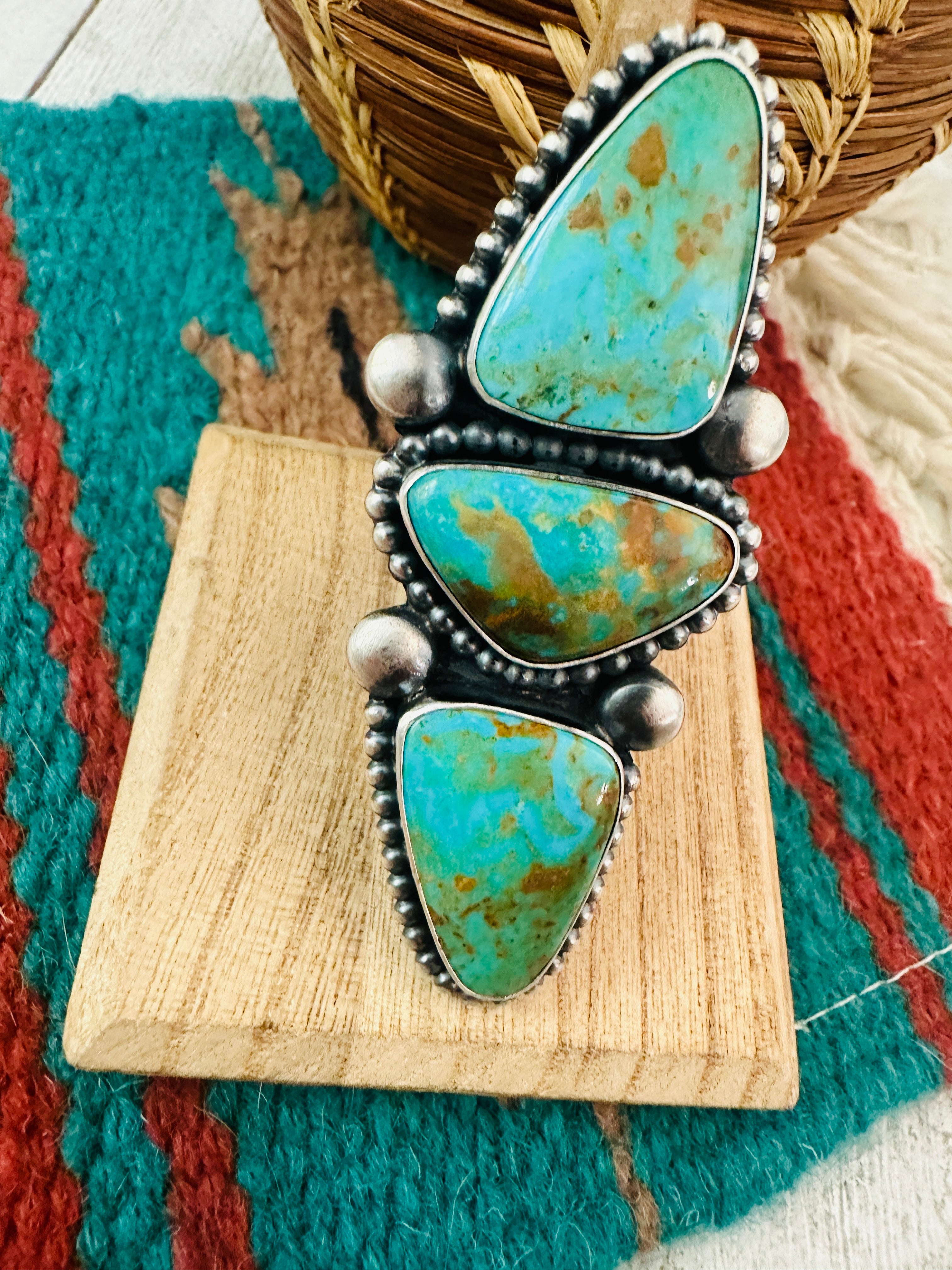 Navajo Royston Turquoise & Sterling Silver Adjustable Ring by Ernest Begay