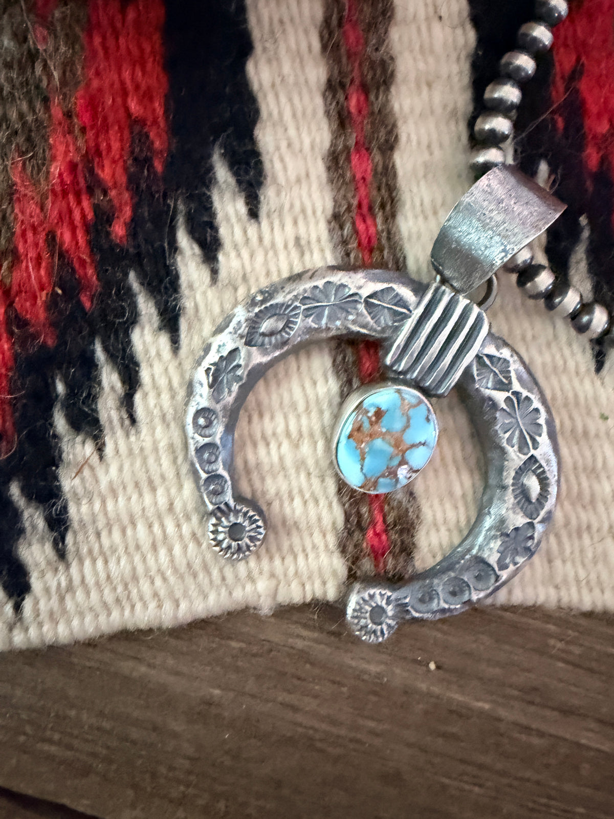 Handcrafted Sterling Silver & Golden Hills Turquoise Naja Pendant by Kevin Billah
