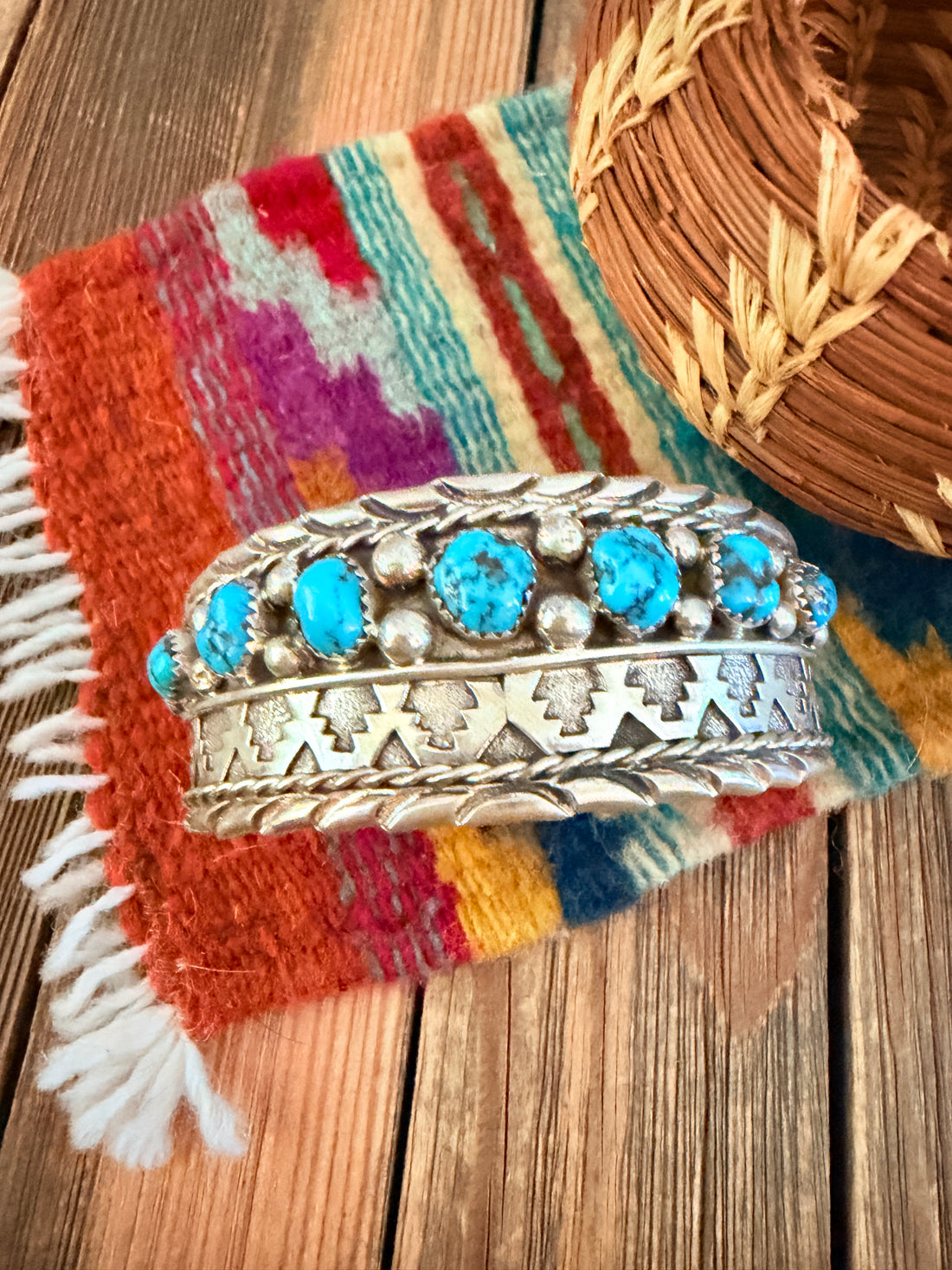Handcrafted Kingman Turquoise & Sterling Silver Cuff Bracelet