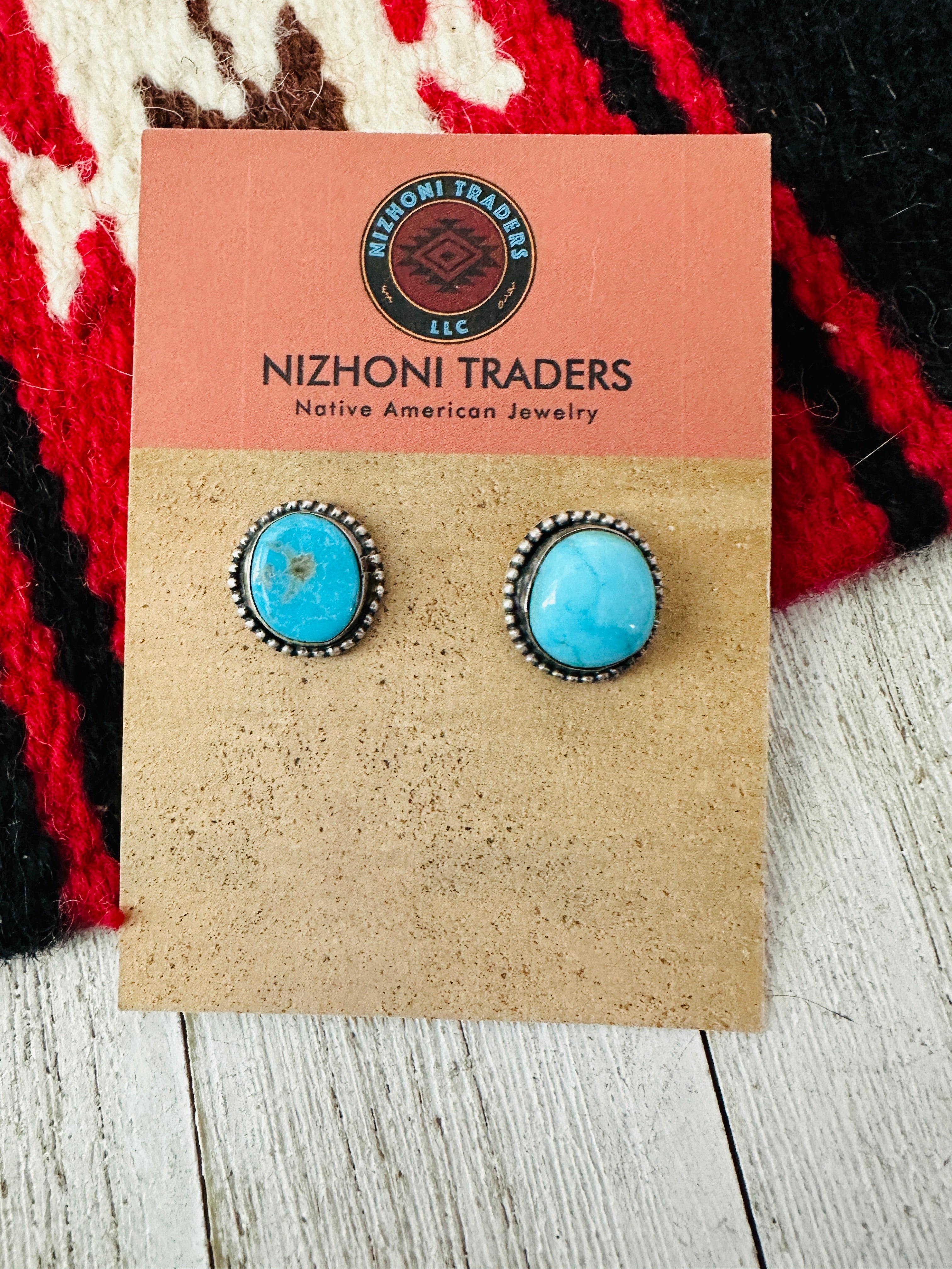 Navajo Kingman Turquoise and Sterling Silver Stud Earrings