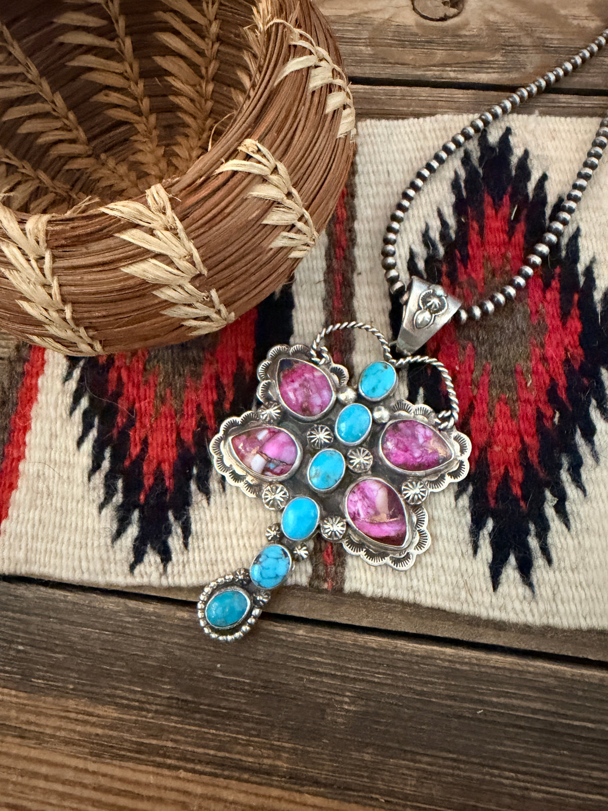 Handcrafted Sterling Silver, Pink Dream Mojave & Turquoise Dragonfly Pendant by Alice McShirley