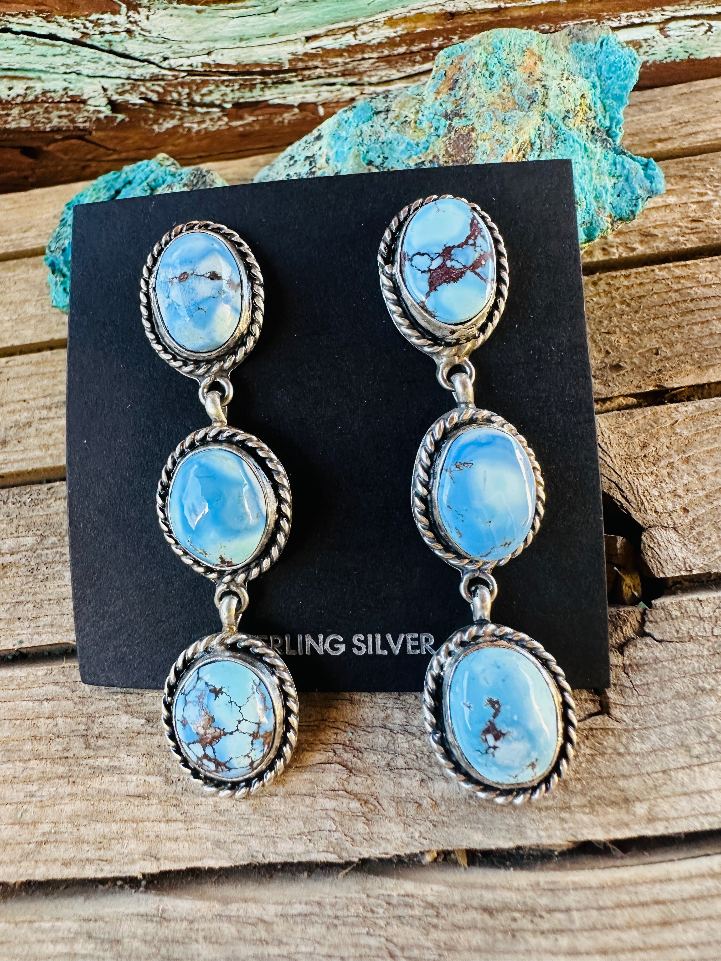 Handcrafted Golden Hills Turquoise & Sterling Silver Dangle Earrings