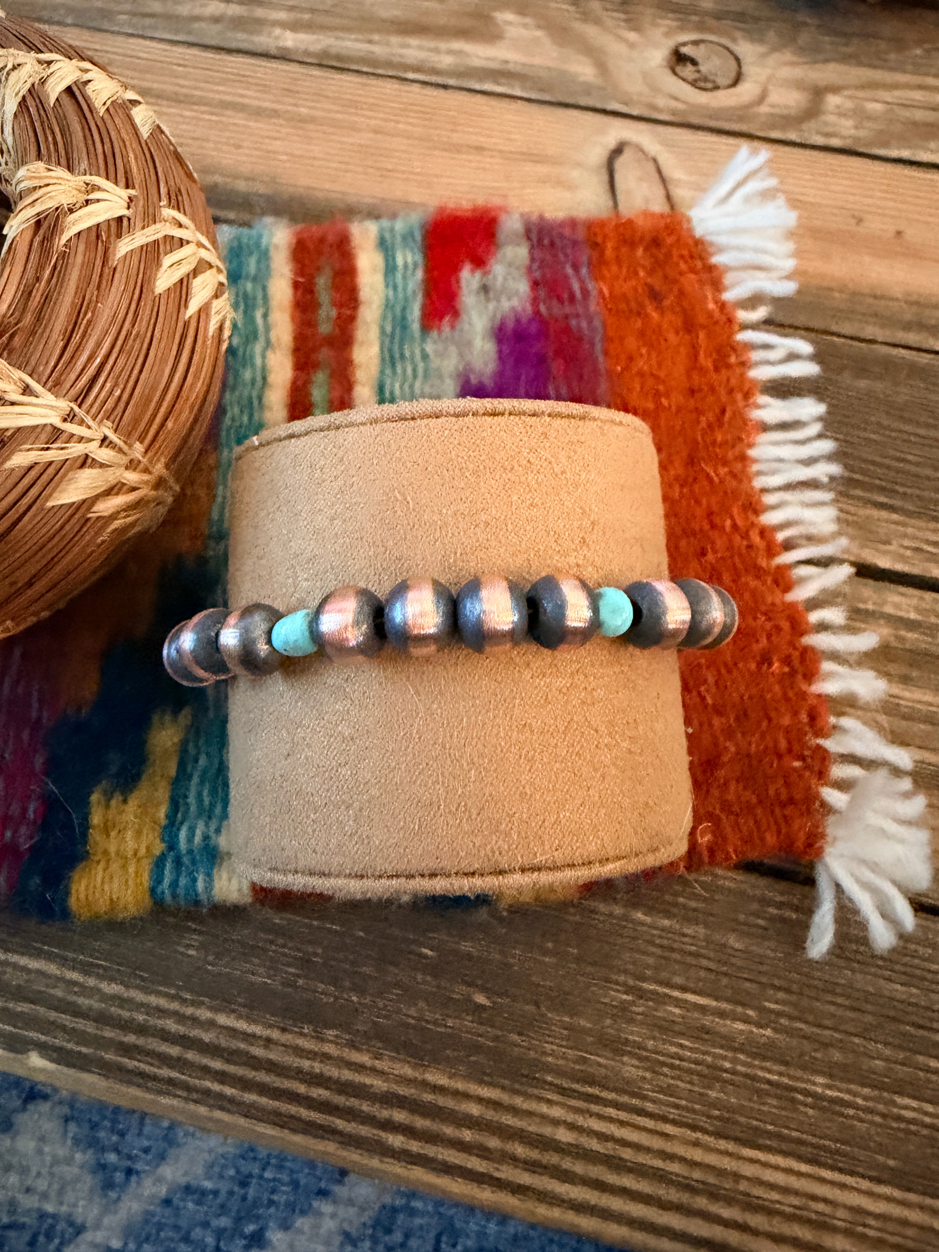 Handcrafted Turquoise & 8mm Copper Beaded Bracelet