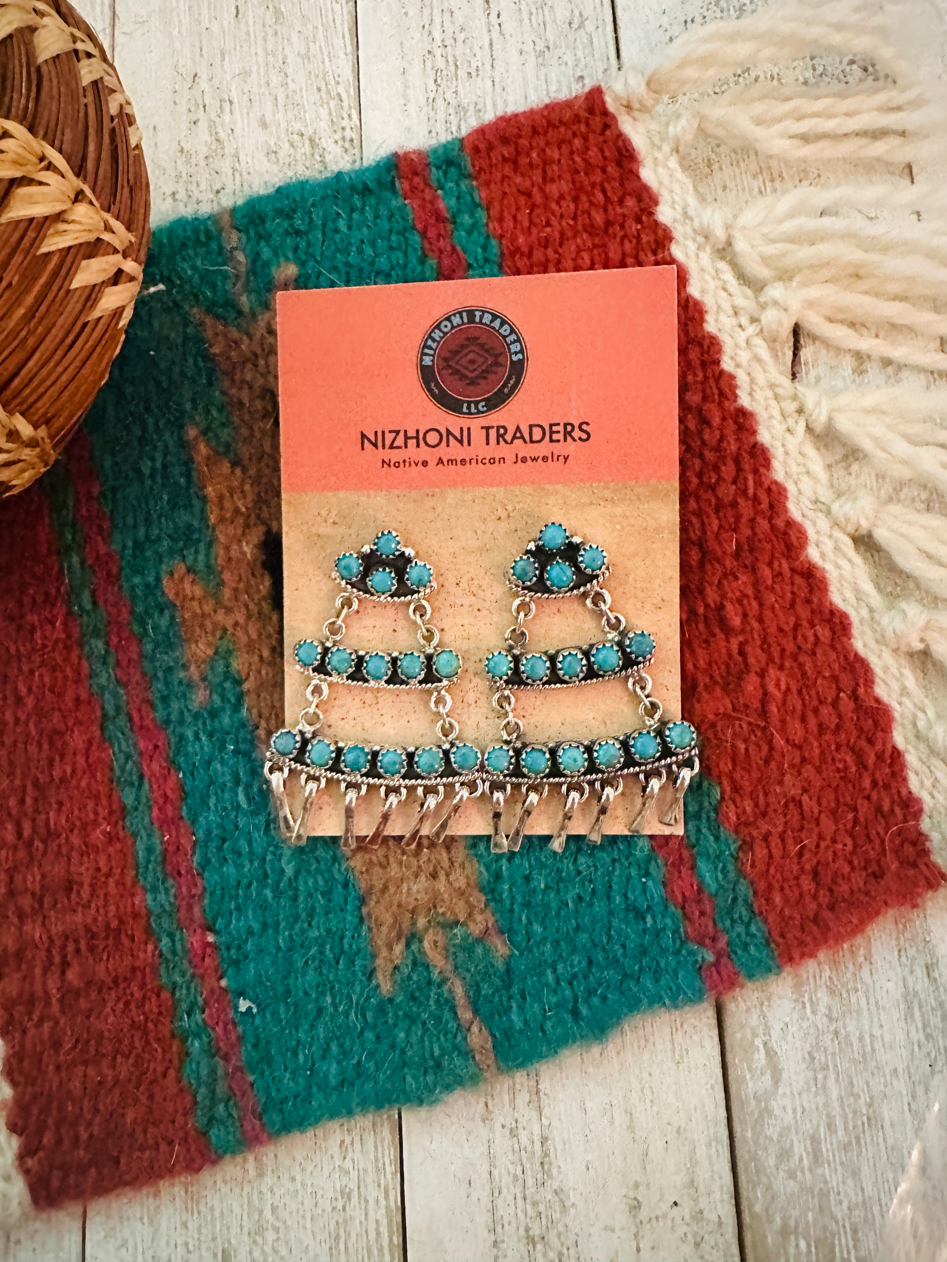 Handmade Turquoise & Sterling Silver Dangle Earrings Signed Nizhoni