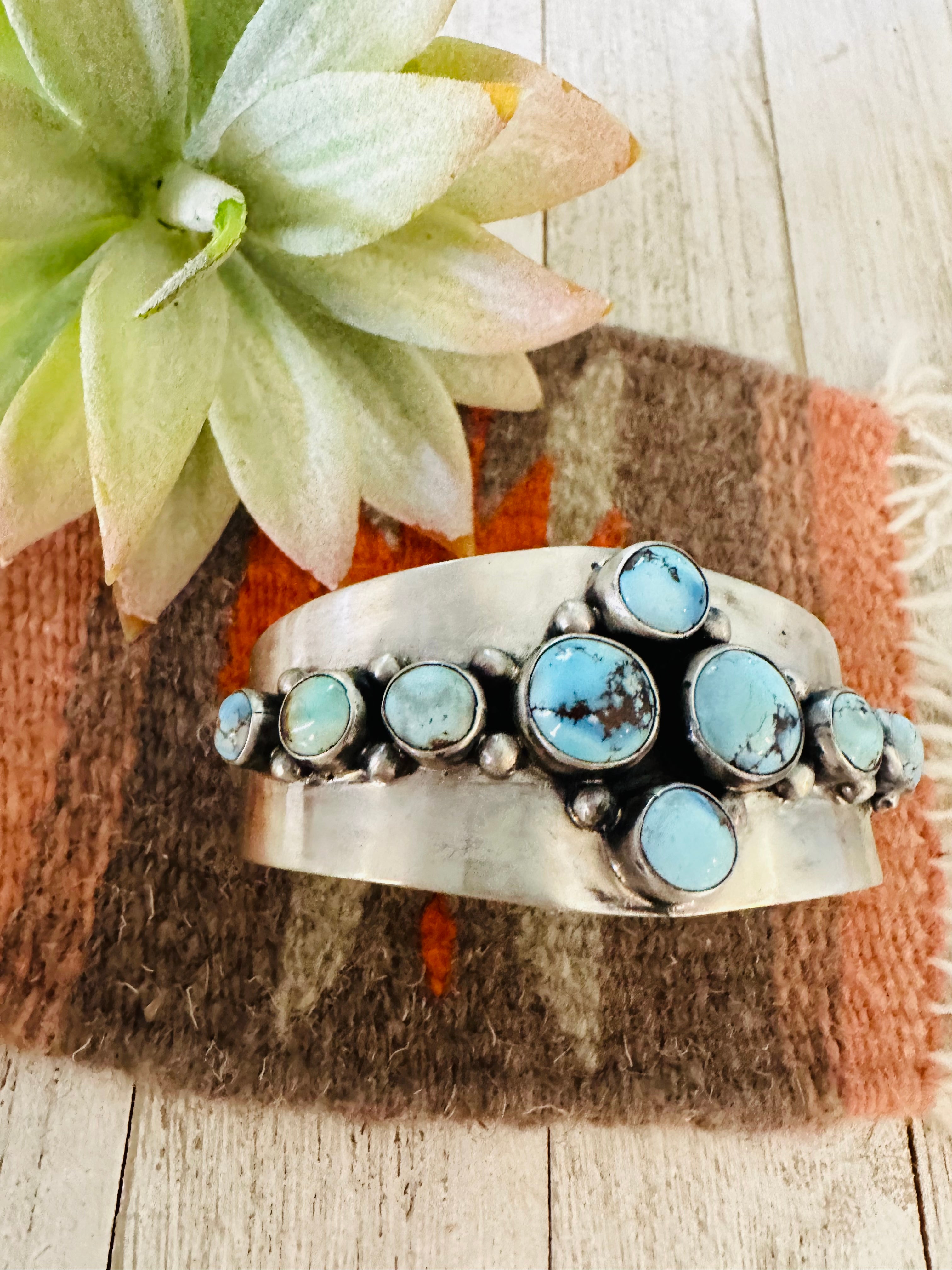 Navajo Golden Hills Turquoise & Sterling Silver Cuff Bracelet