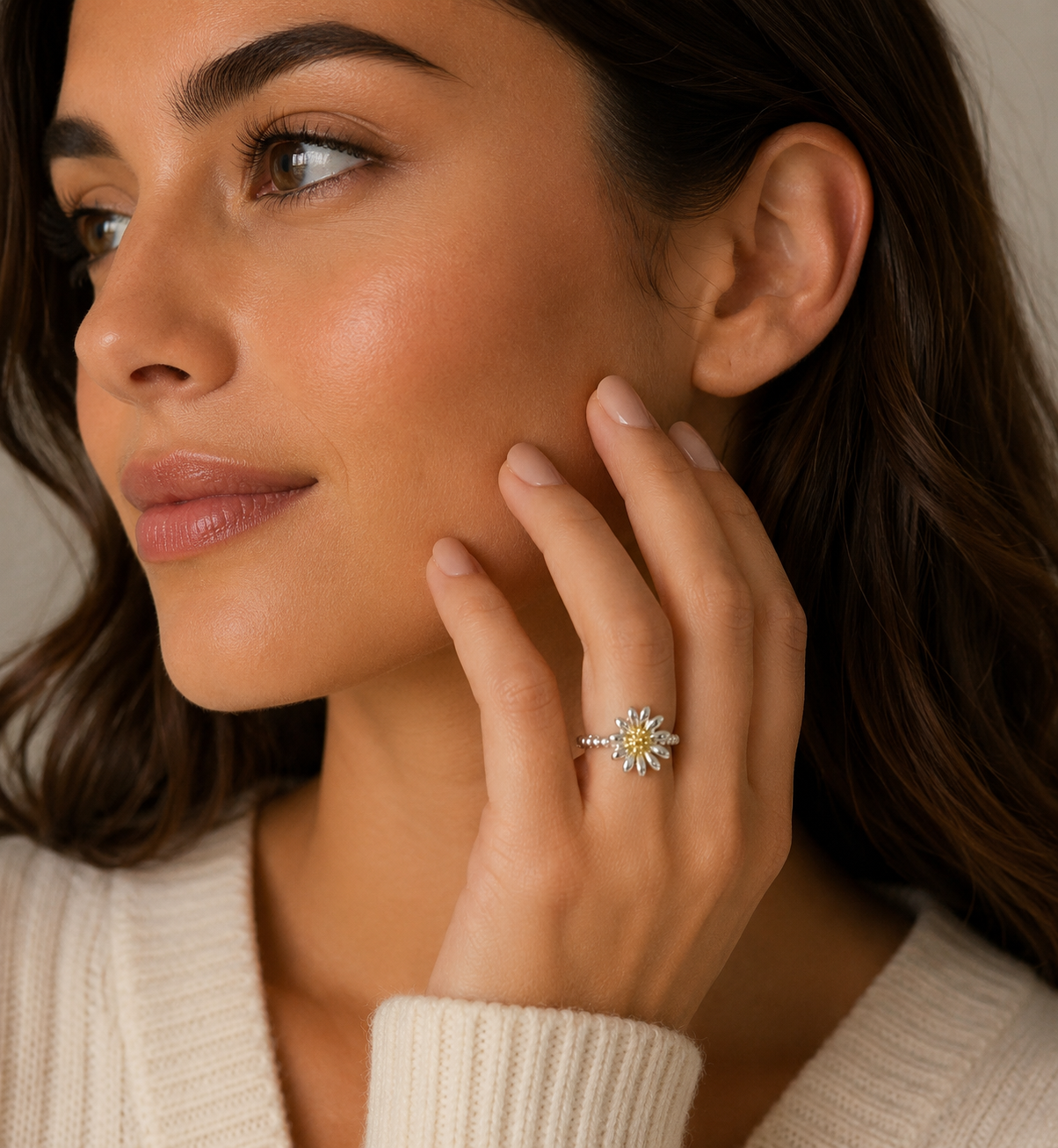 14k Gold Daisy Sterling Silver Ring