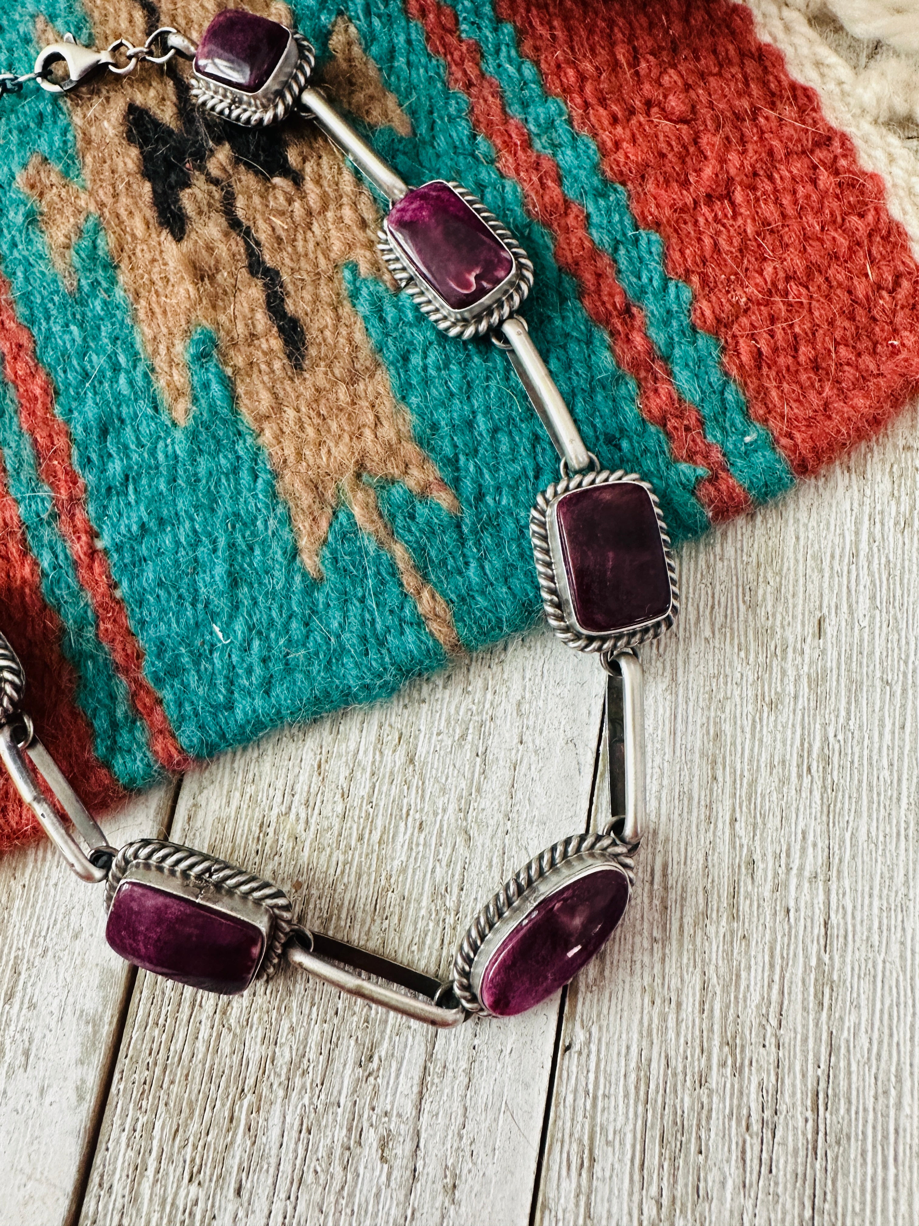 Handcrafted Sterling Silver & Purple Spiny Necklace