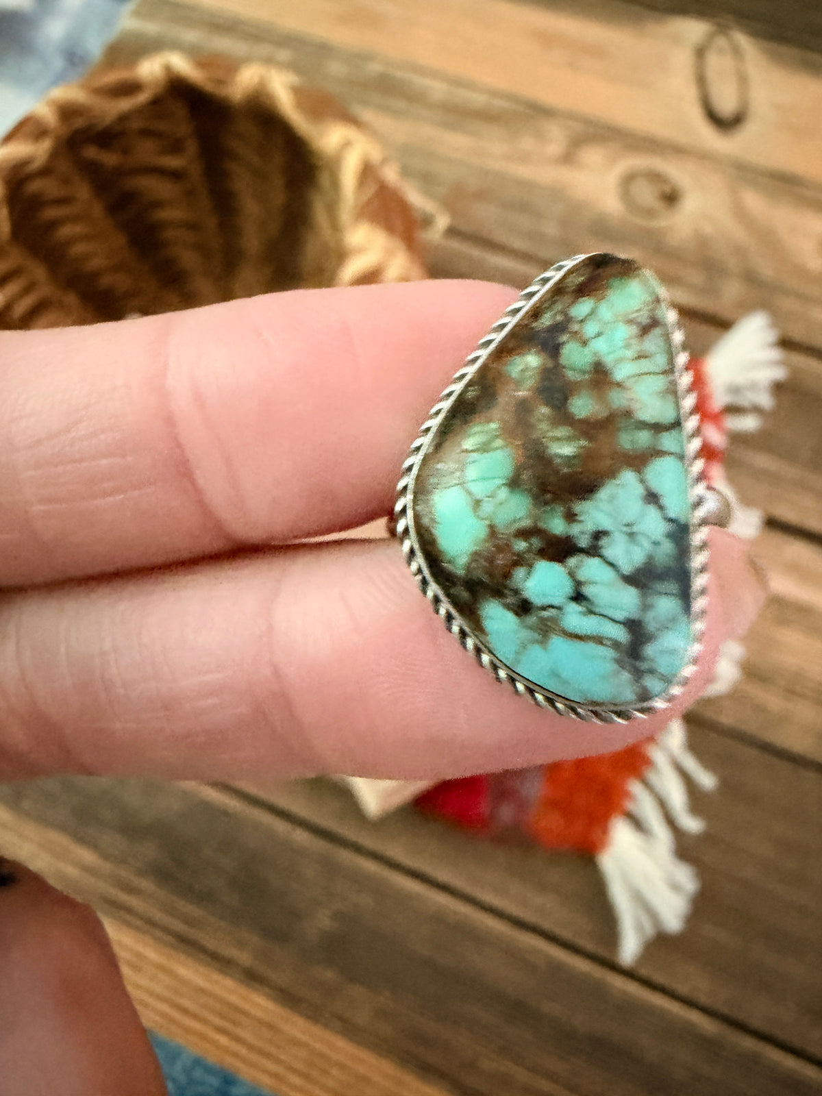 Handcrafted Turquoise & Sterling Silver Ring Size 8