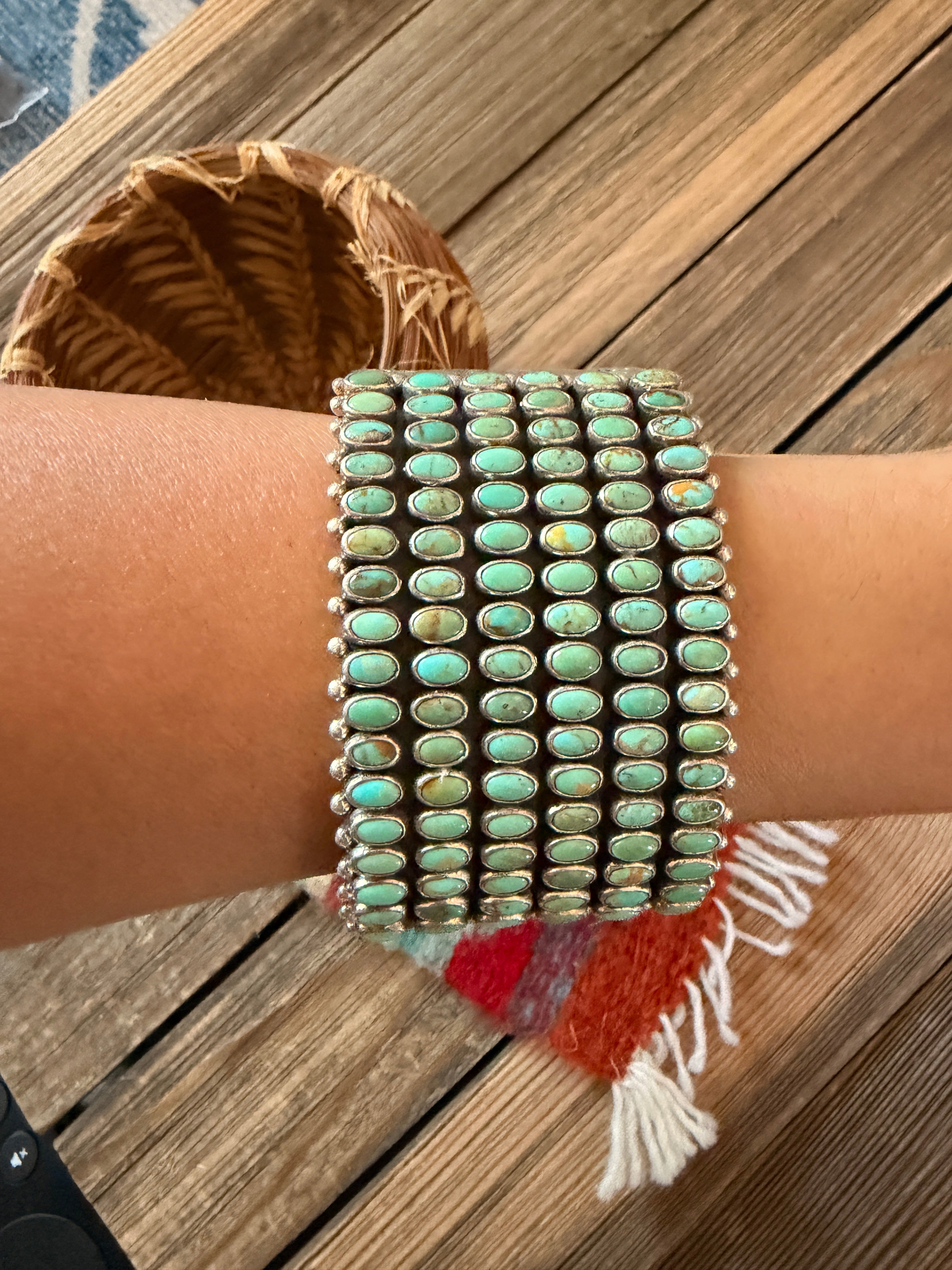 Handcrafted Turquoise & Sterling Silver Cluster Cuff Bracelet By Dee Nez