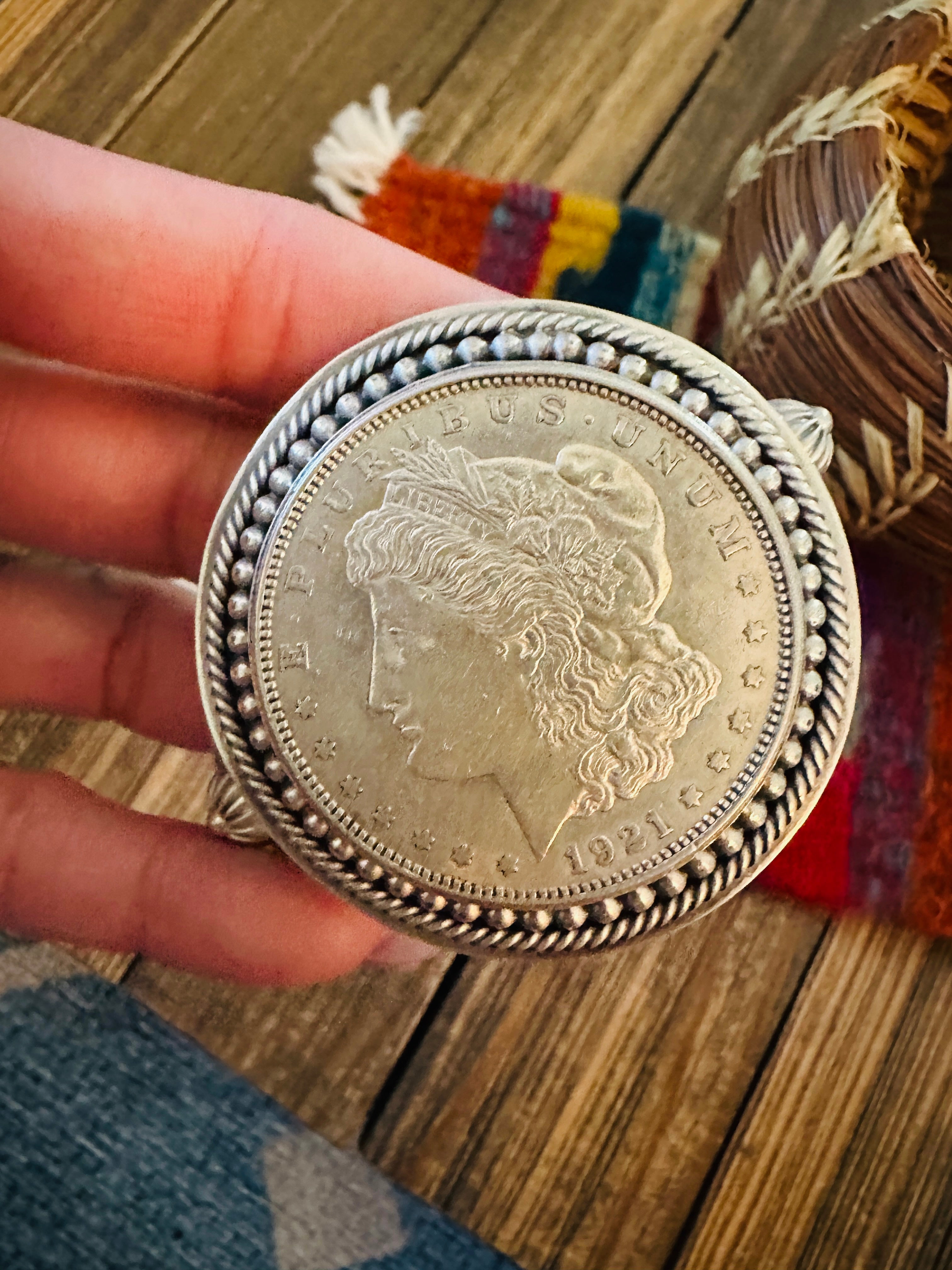 Handcrafted Sterling Silver Morgan Dollar Cuff Bracelet