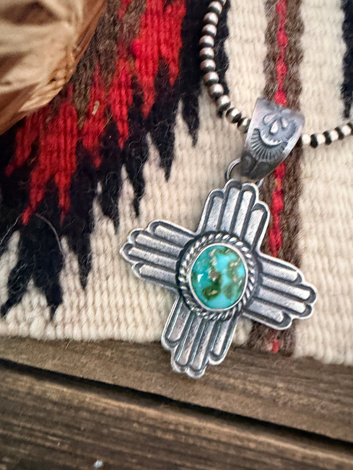 Handcrafted Sterling Silver & Sonoran Mountain Turquoise Zia Cross Pendant by Kevin Billah