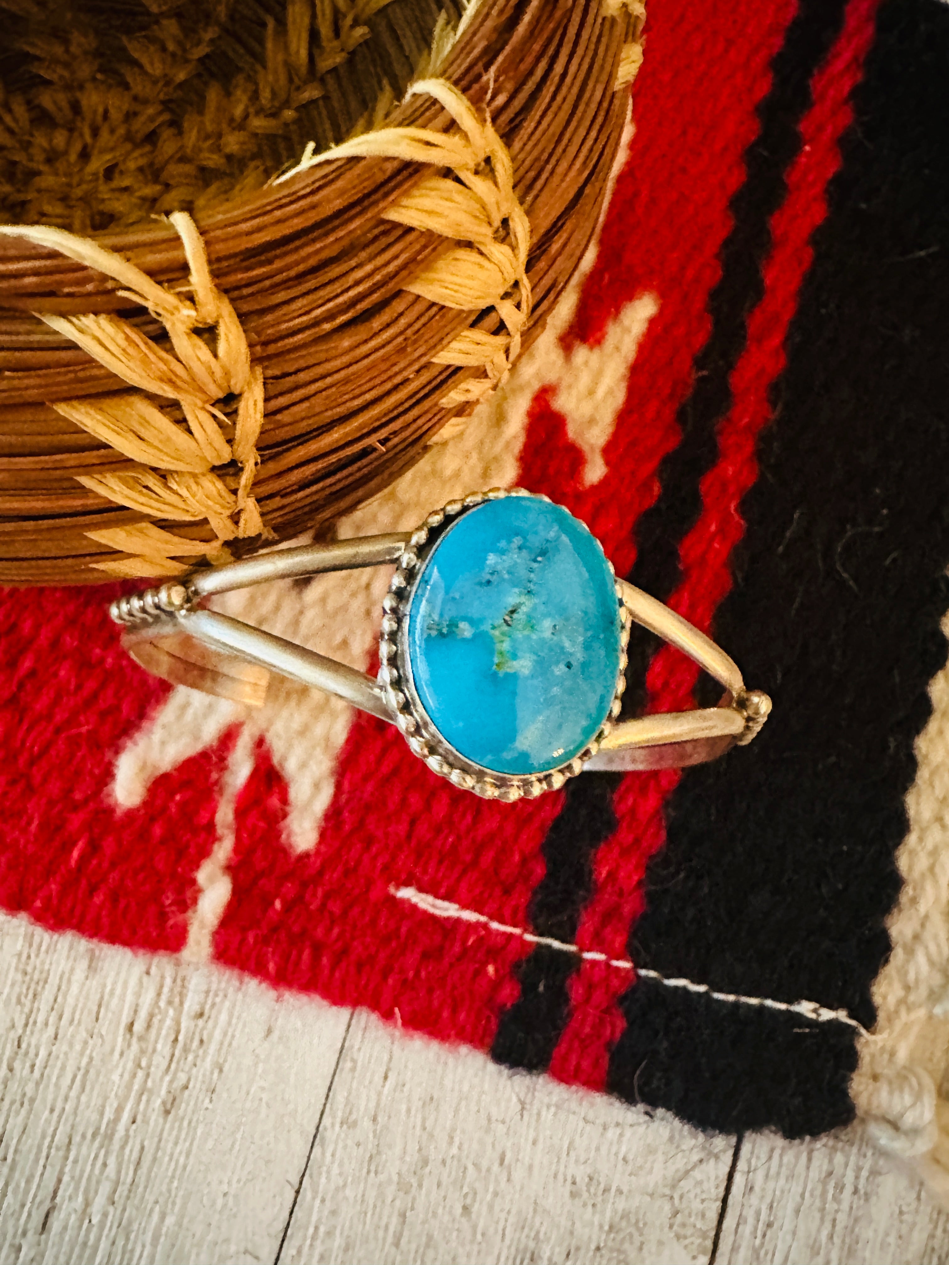 Navajo Sterling Silver & Turquoise Cuff Bracelet by V. Williams