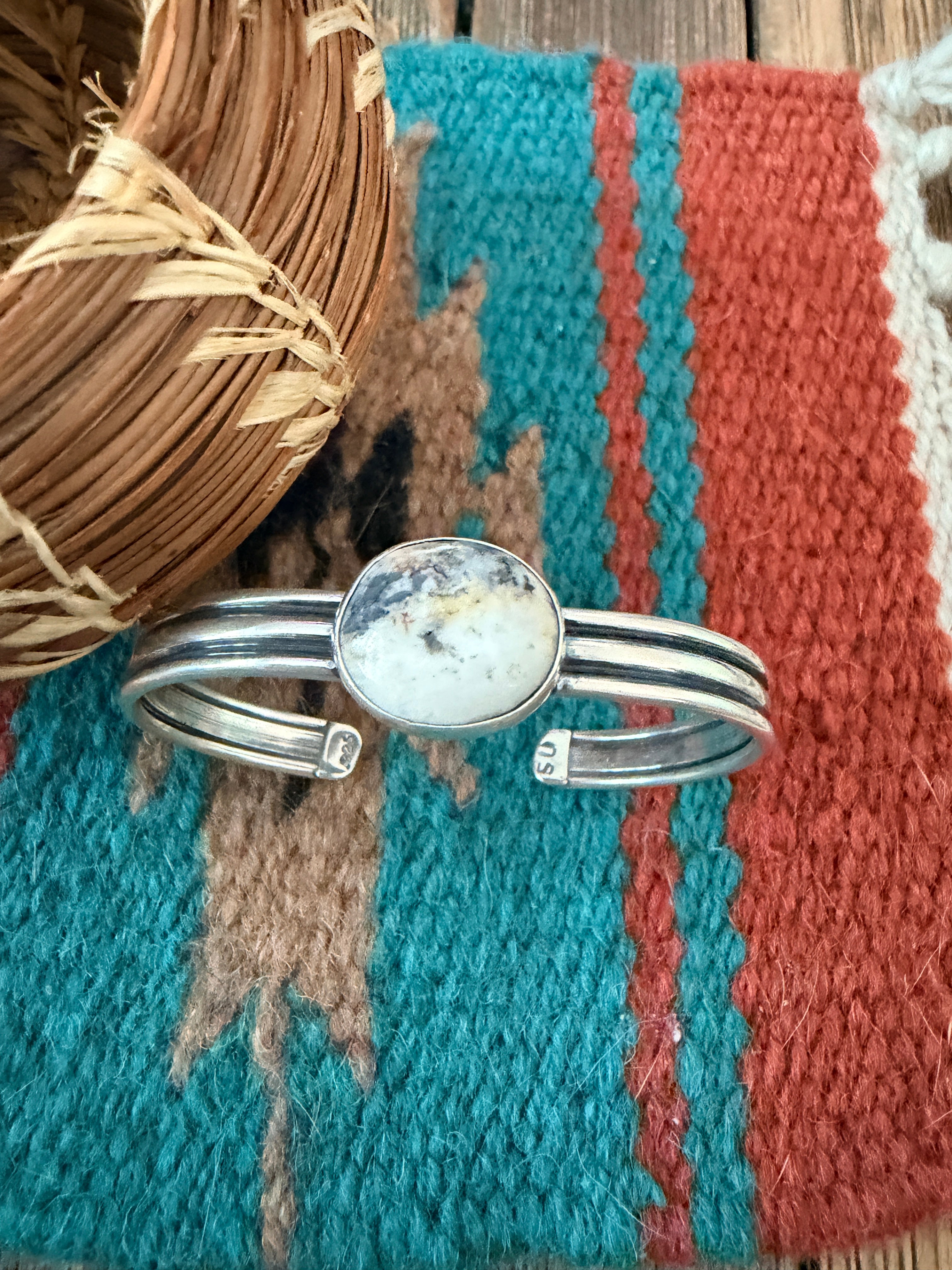 Handcrafted White Buffalo & Sterling Silver Cuff Bracelet