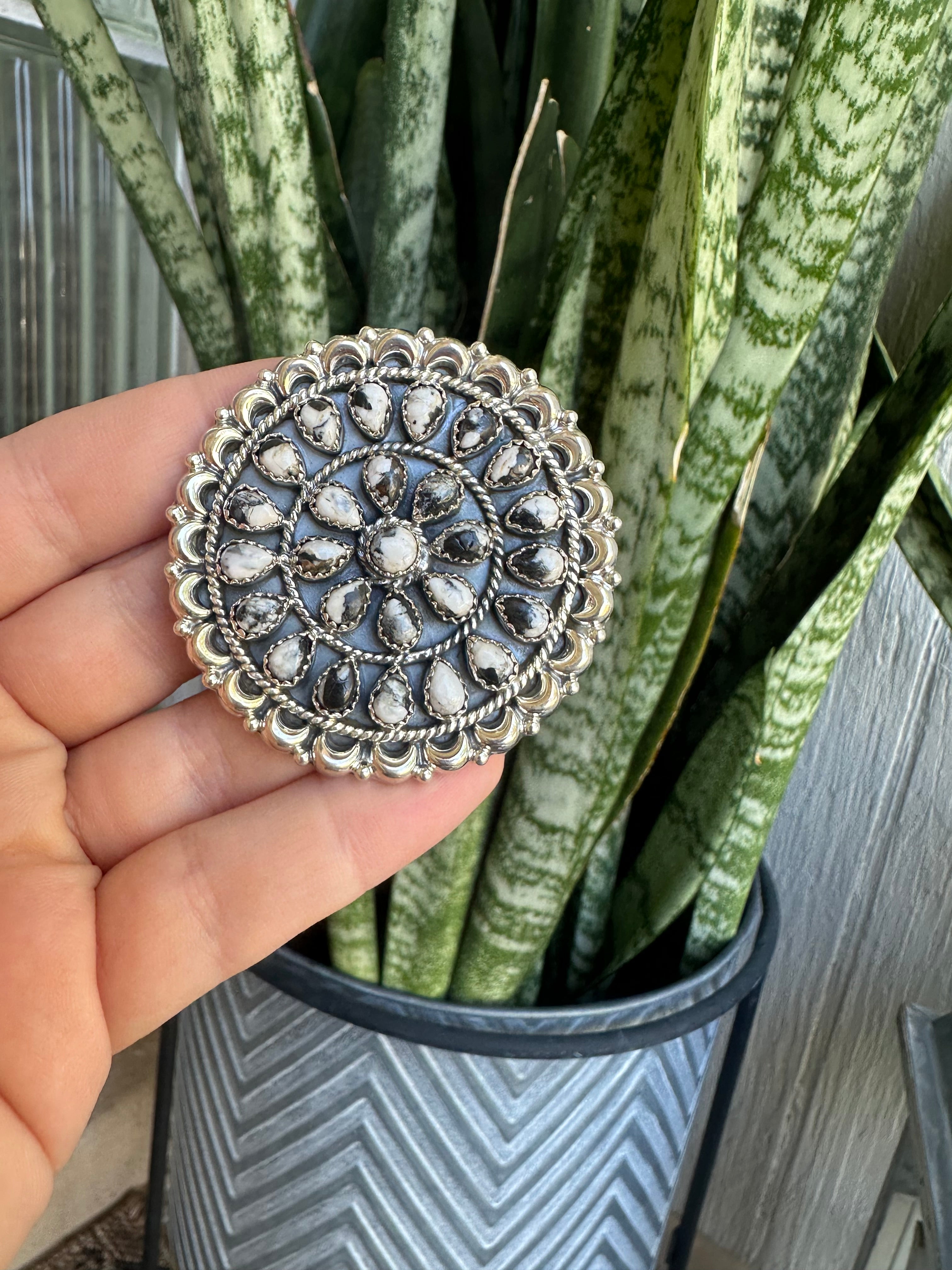 Beautiful Handmade White Buffalo And Sterling Silver Adjustable Cluster Ring