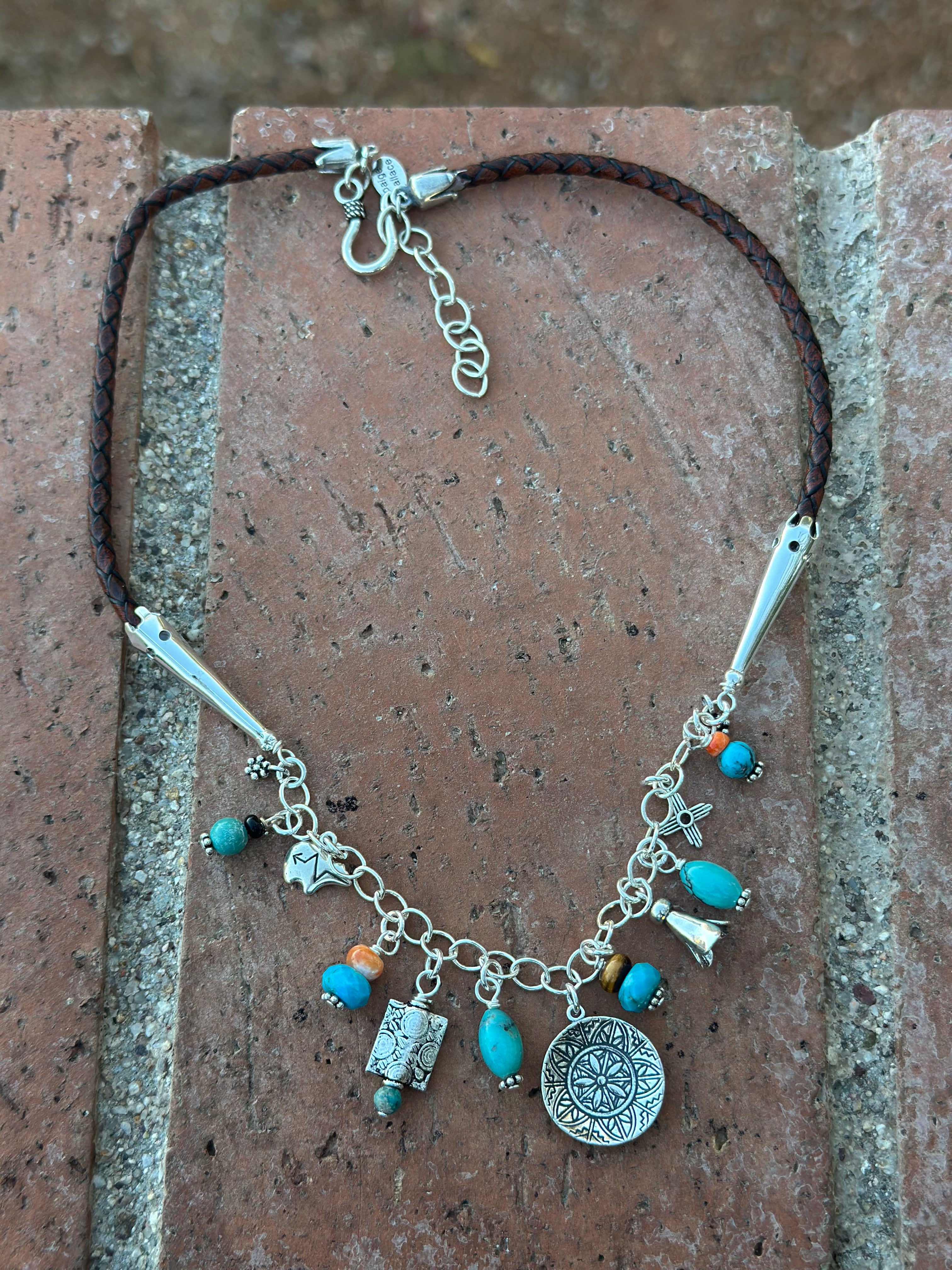 Paige Wallace Handmade Sterling Silver & Leather Charm Necklace