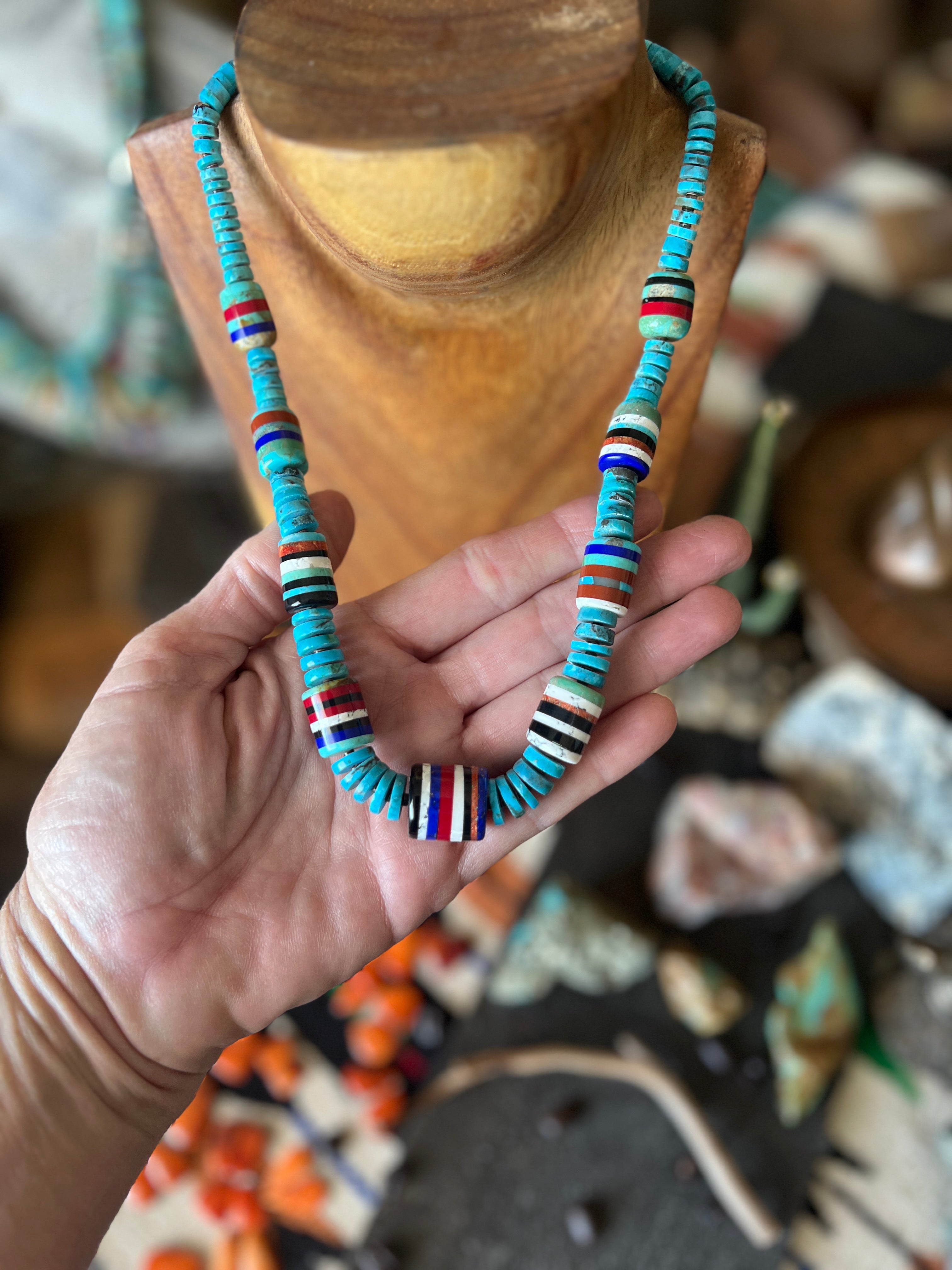 Ronald Chavez Handcrafted Turquoise Heishi Beaded Santo Domingo Neckla