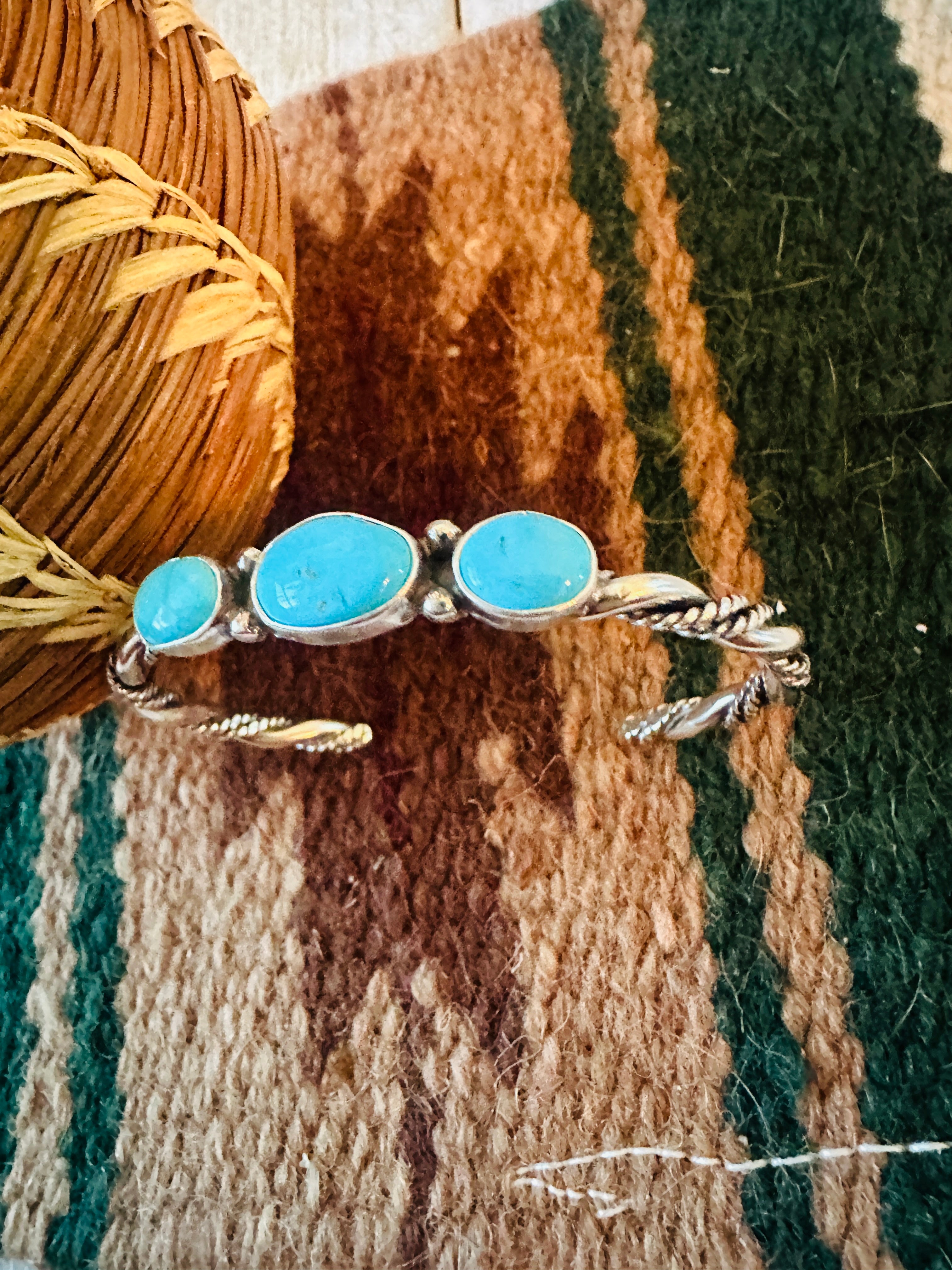 Navajo Turquoise & Twisted Sterling Silver Cuff Bracelet