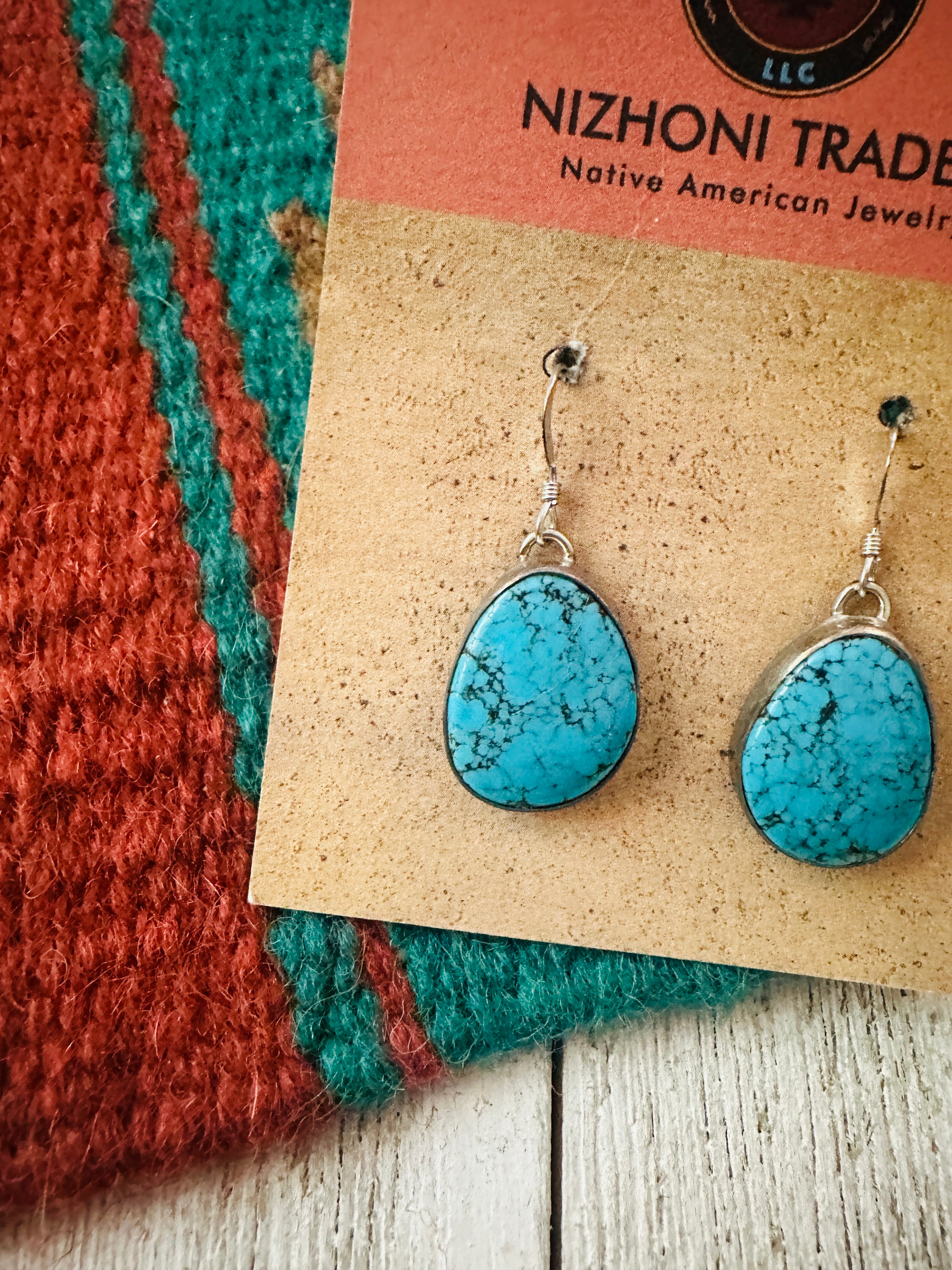 Navajo Turquoise And Sterling Silver Dangle Earrings