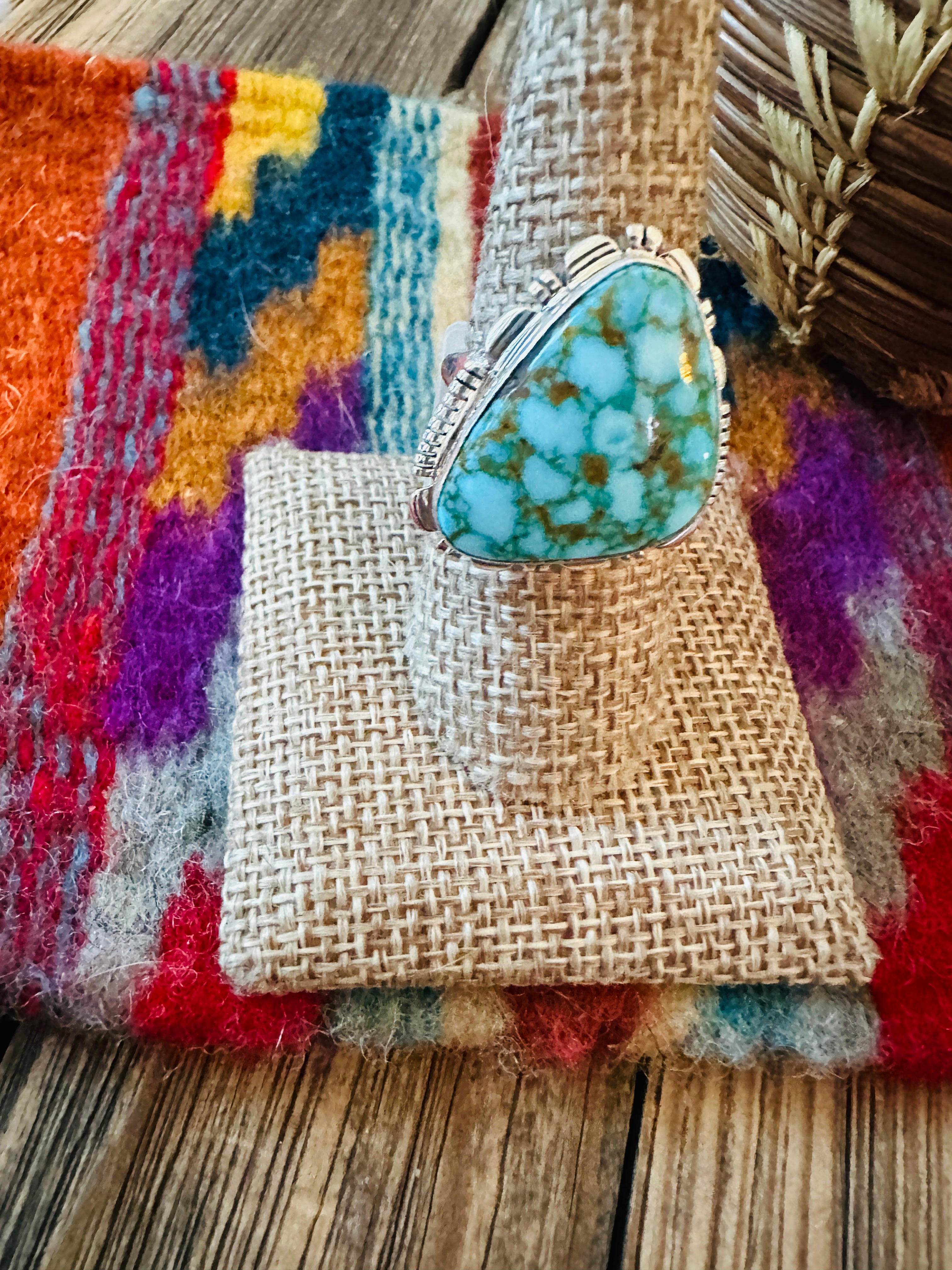 Handcrafted Sonoran Mountain Turquoise & Sterling Silver Ring size 9