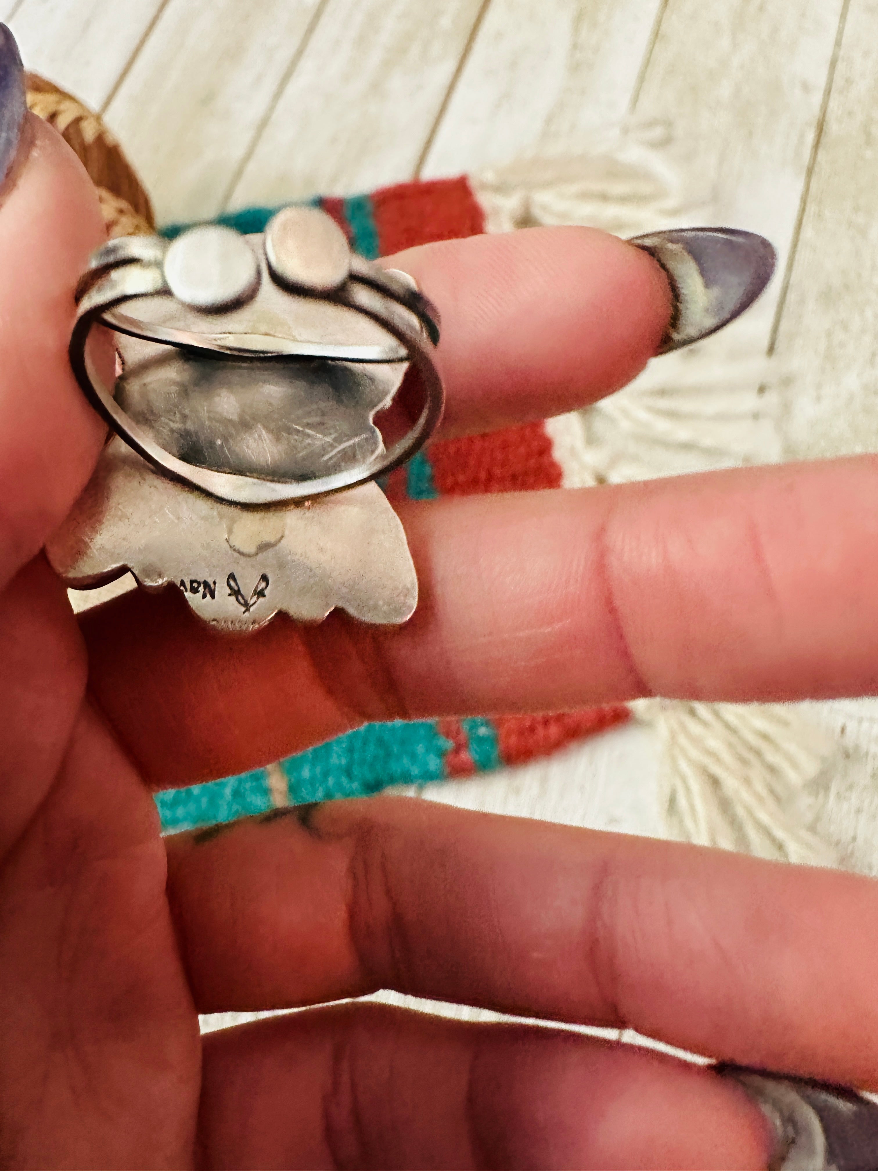 Handcrafted Queen Pink Conch, Turquoise & Sterling Silver Adjustable Ring by Jacqueline Silver