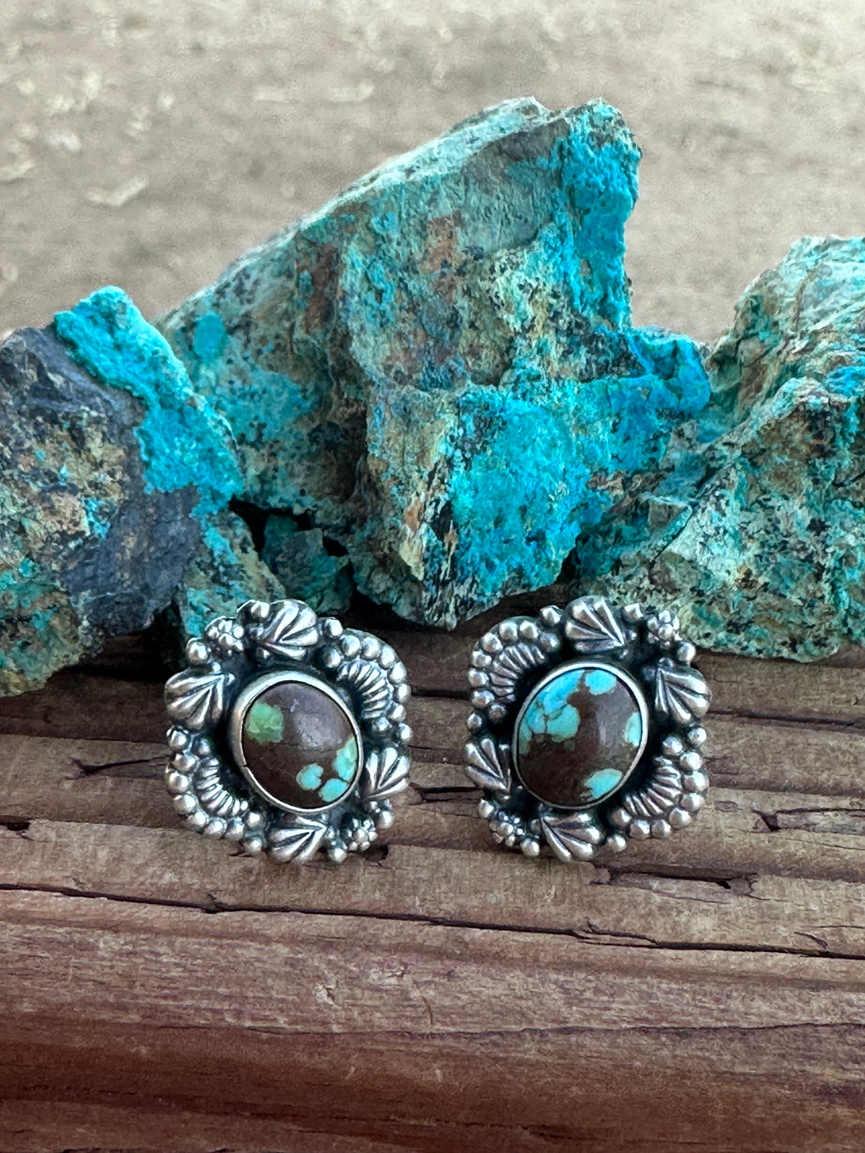 Handmade Number 8 Turquoise & Sterling Silver Post Earrings