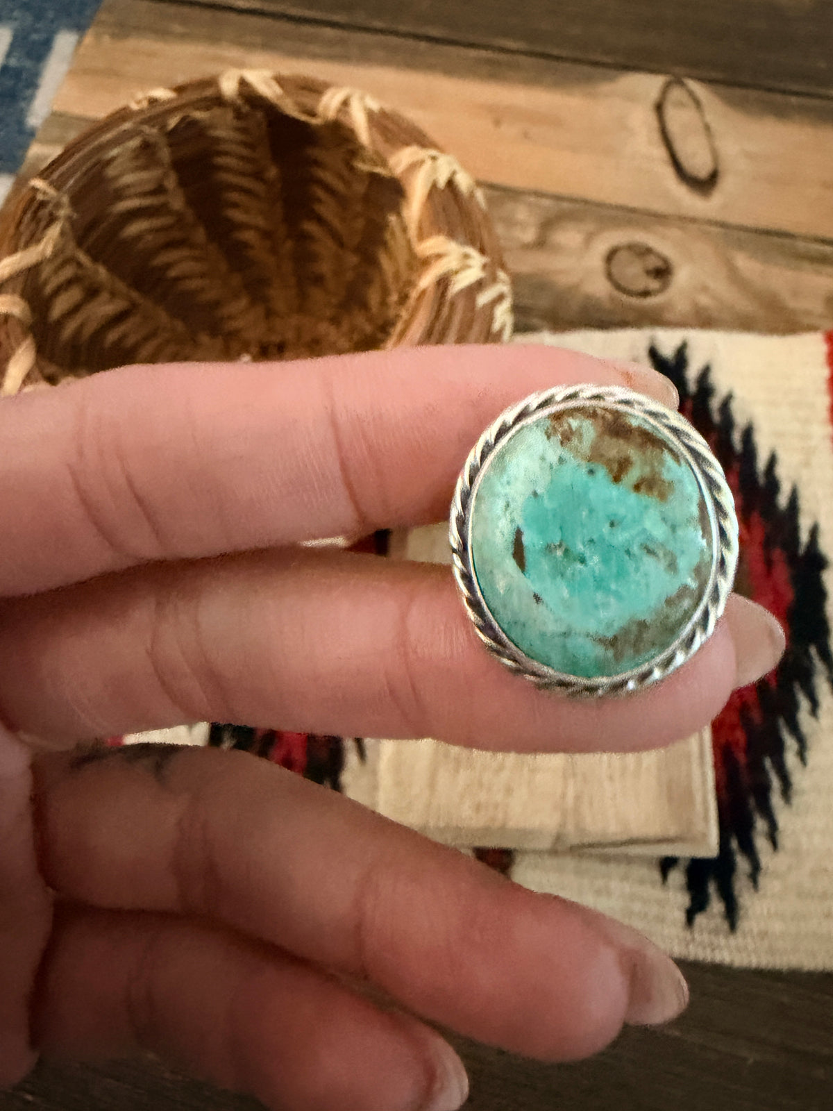 Handcrafted Turquoise & Sterling Silver Ring Size 8