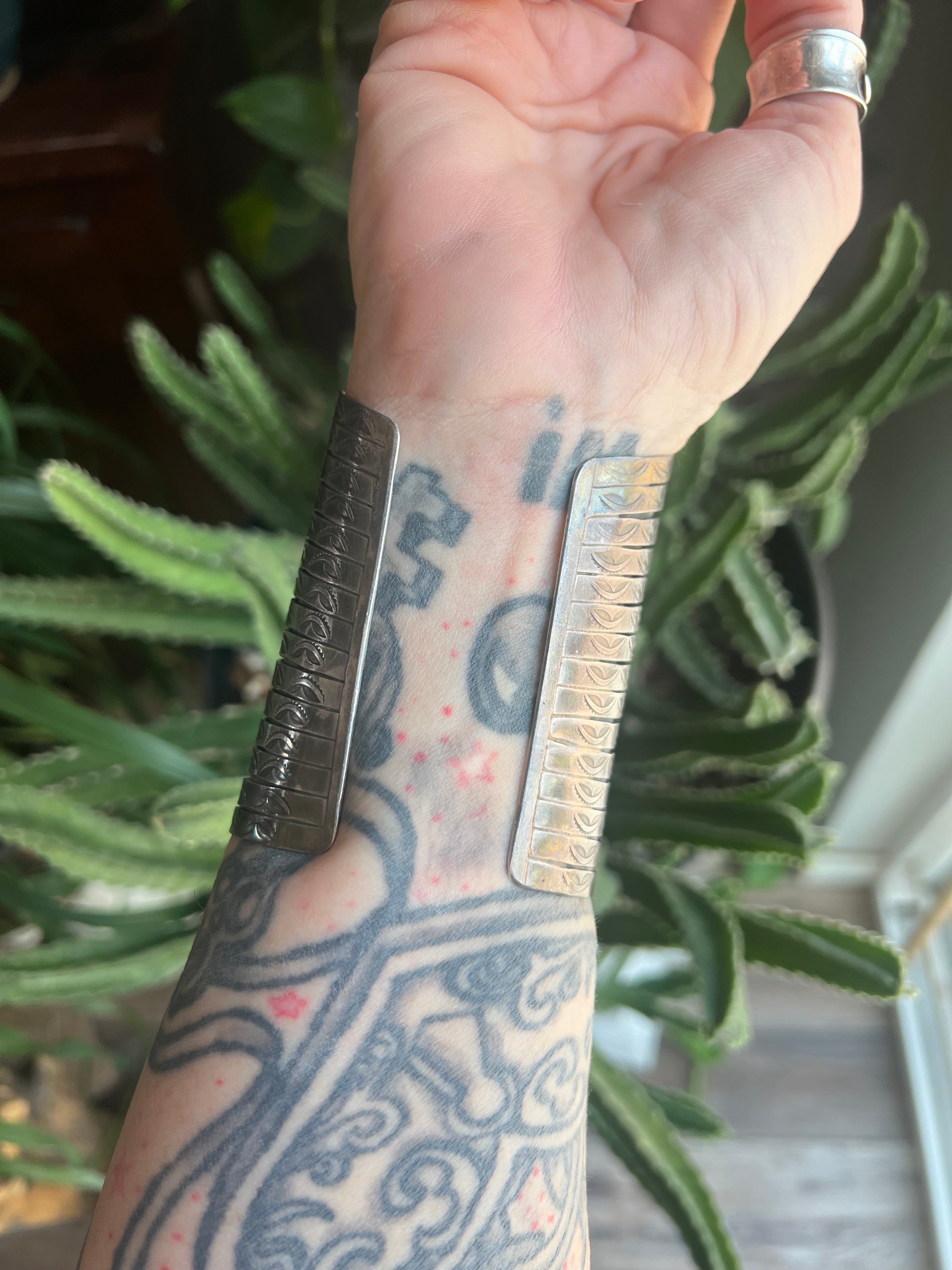 Handcrafted Stunning Old Pawn 15 Row Sterling Silver & Turquoise Gauntlet Style Cuff Bracelet by Clark Couyancy /