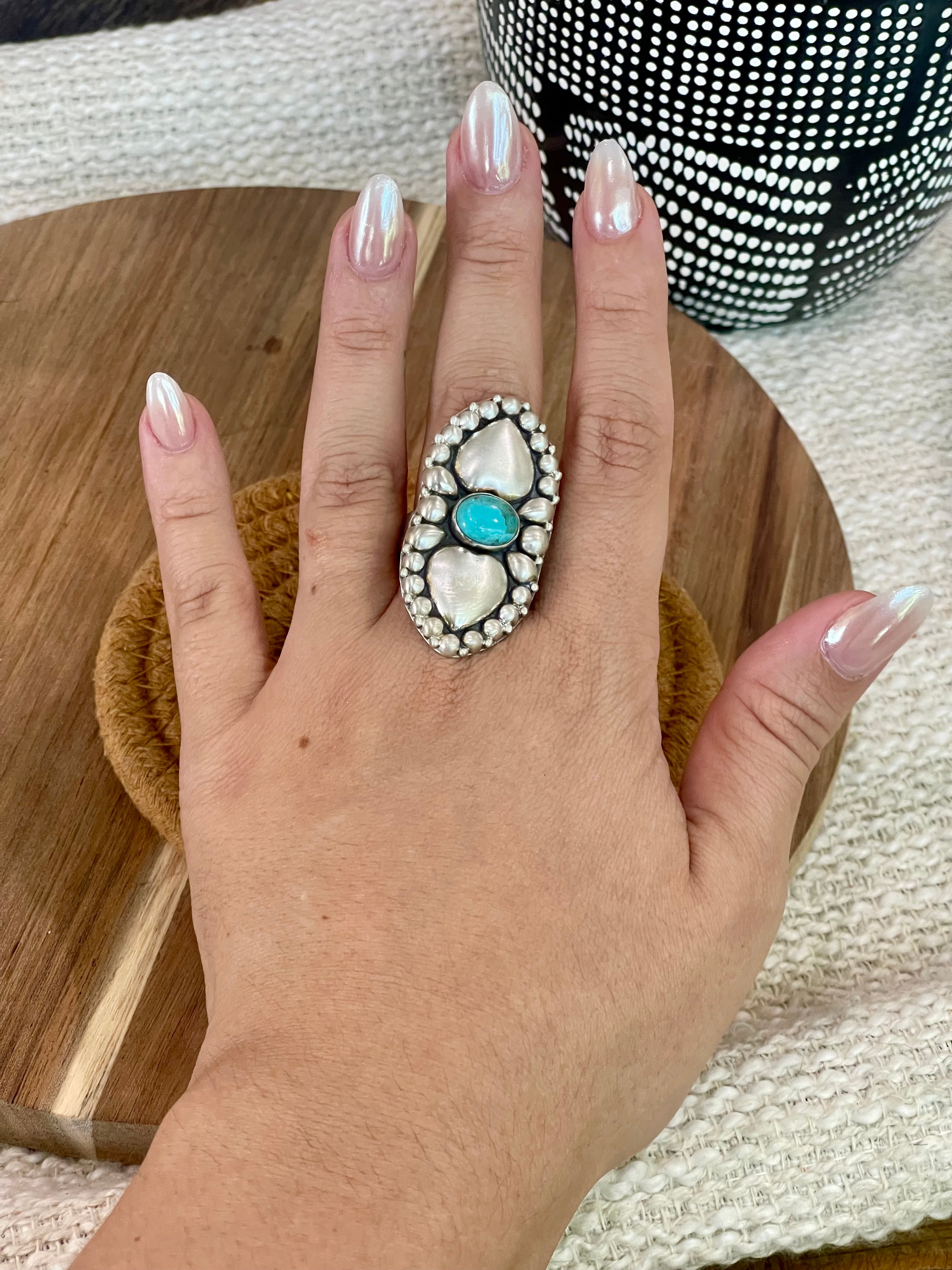 Beautiful Handmade Sterling Silver & Turquoise Adjustable Ring