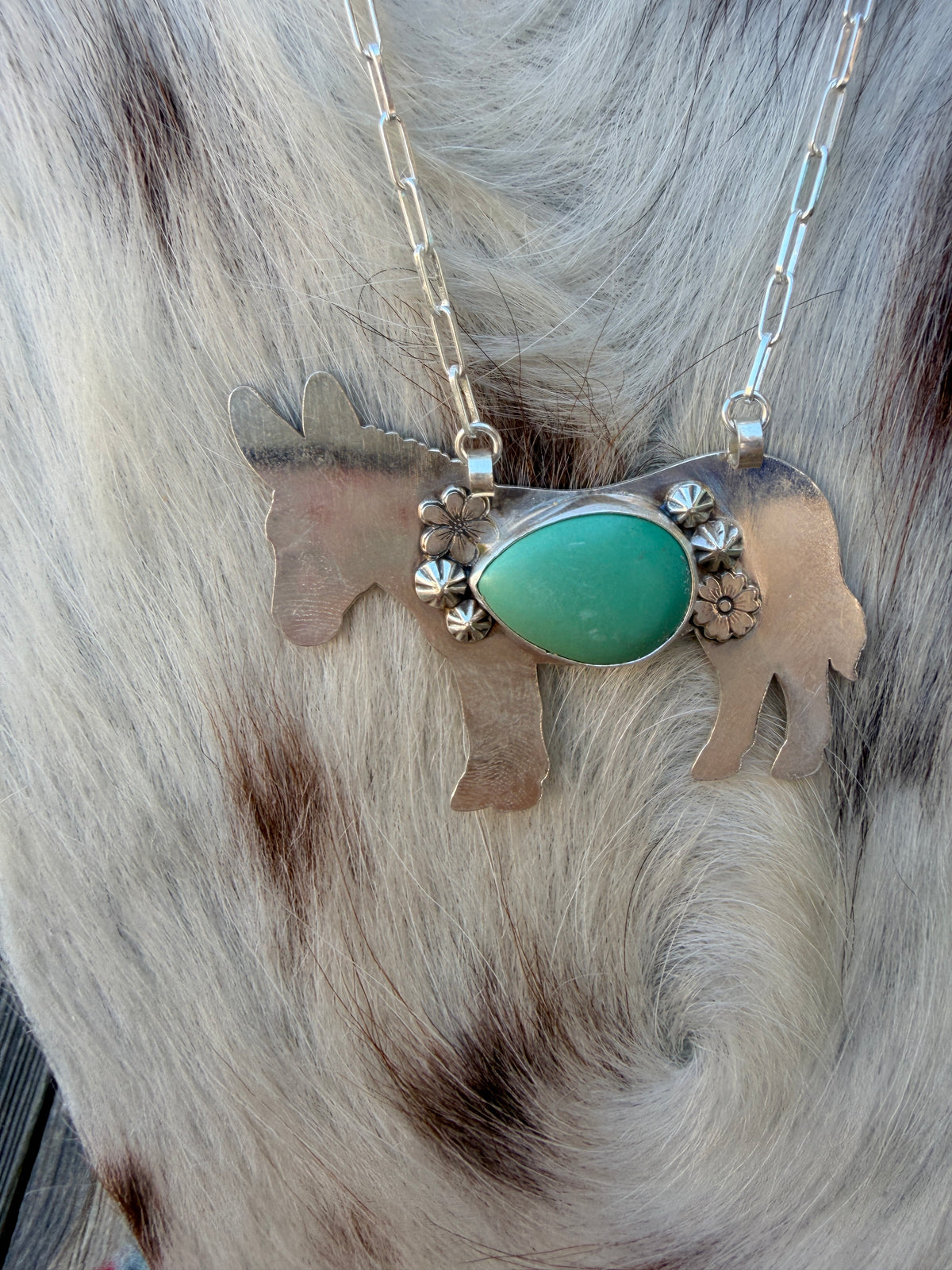 Handmade Sterling Silver & Turquoise Donkey Necklace