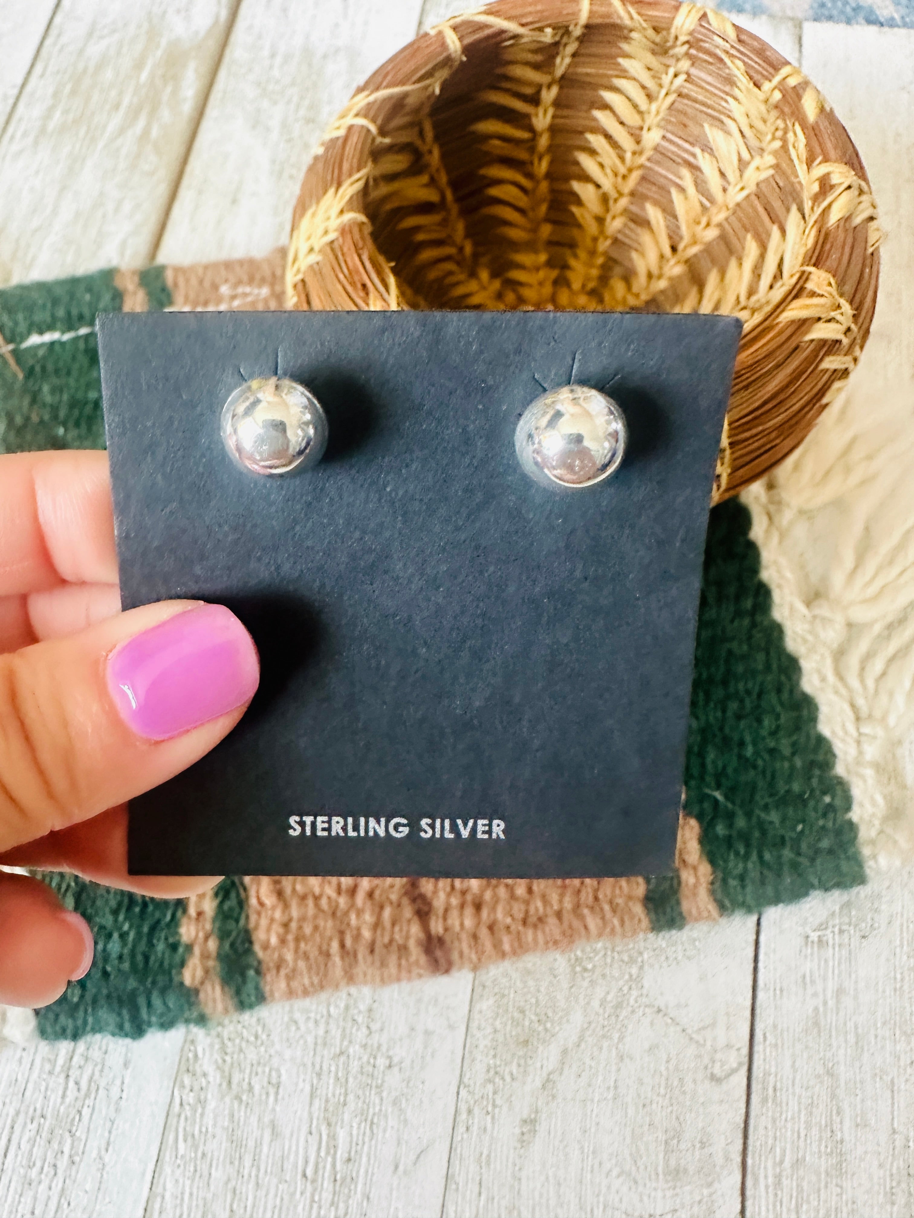 Navajo 8mm Sterling Silver Ball Stud Earrings