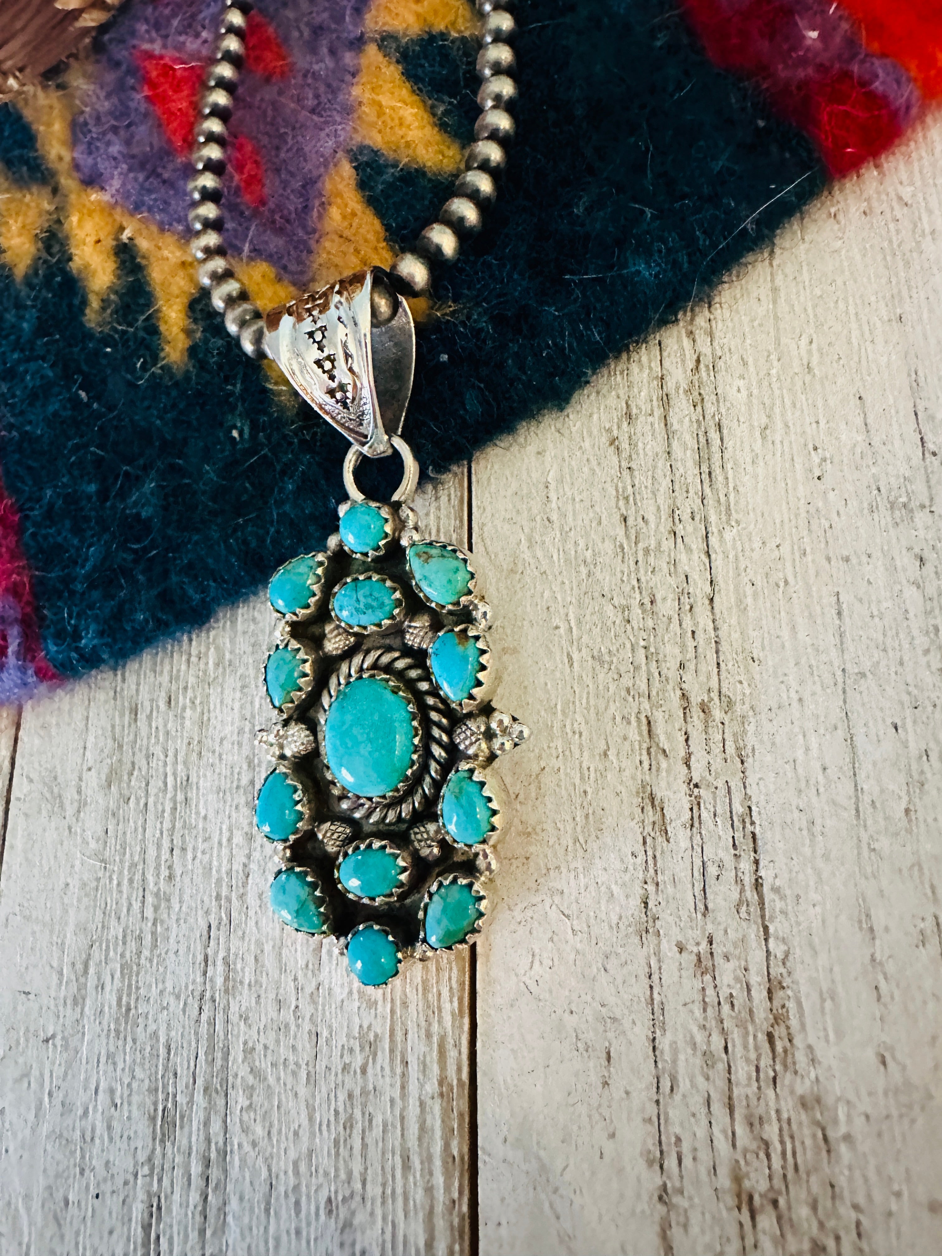 Handmade Sterling Silver & Turquoise Cluster Pendant