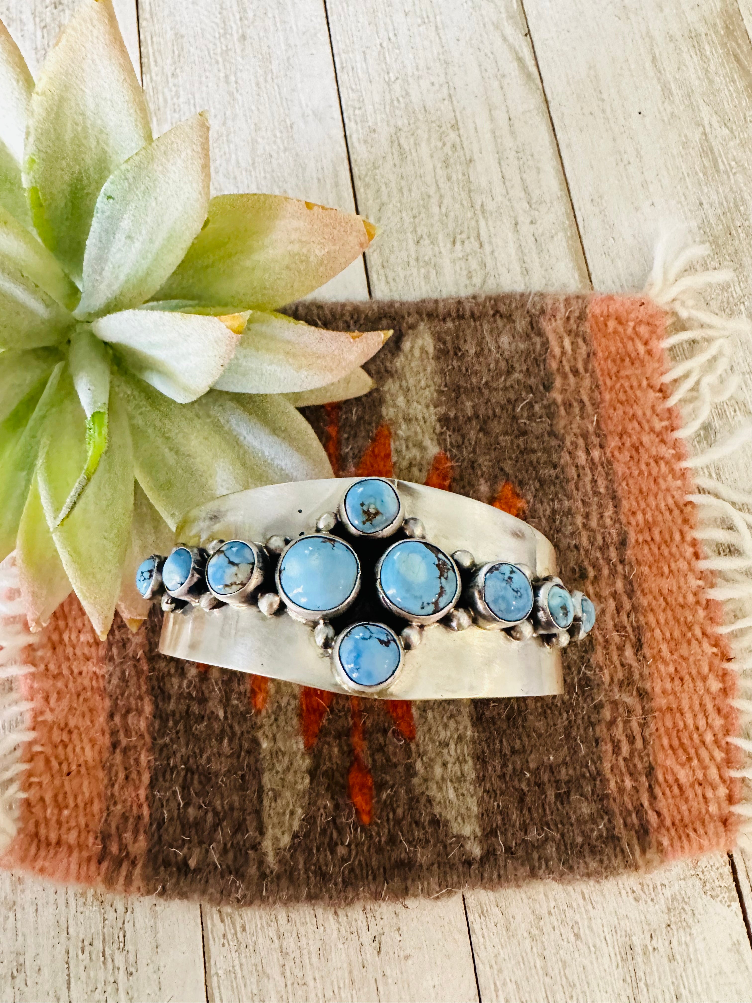 Navajo Golden Hills Turquoise & Sterling Silver Cuff Bracelet