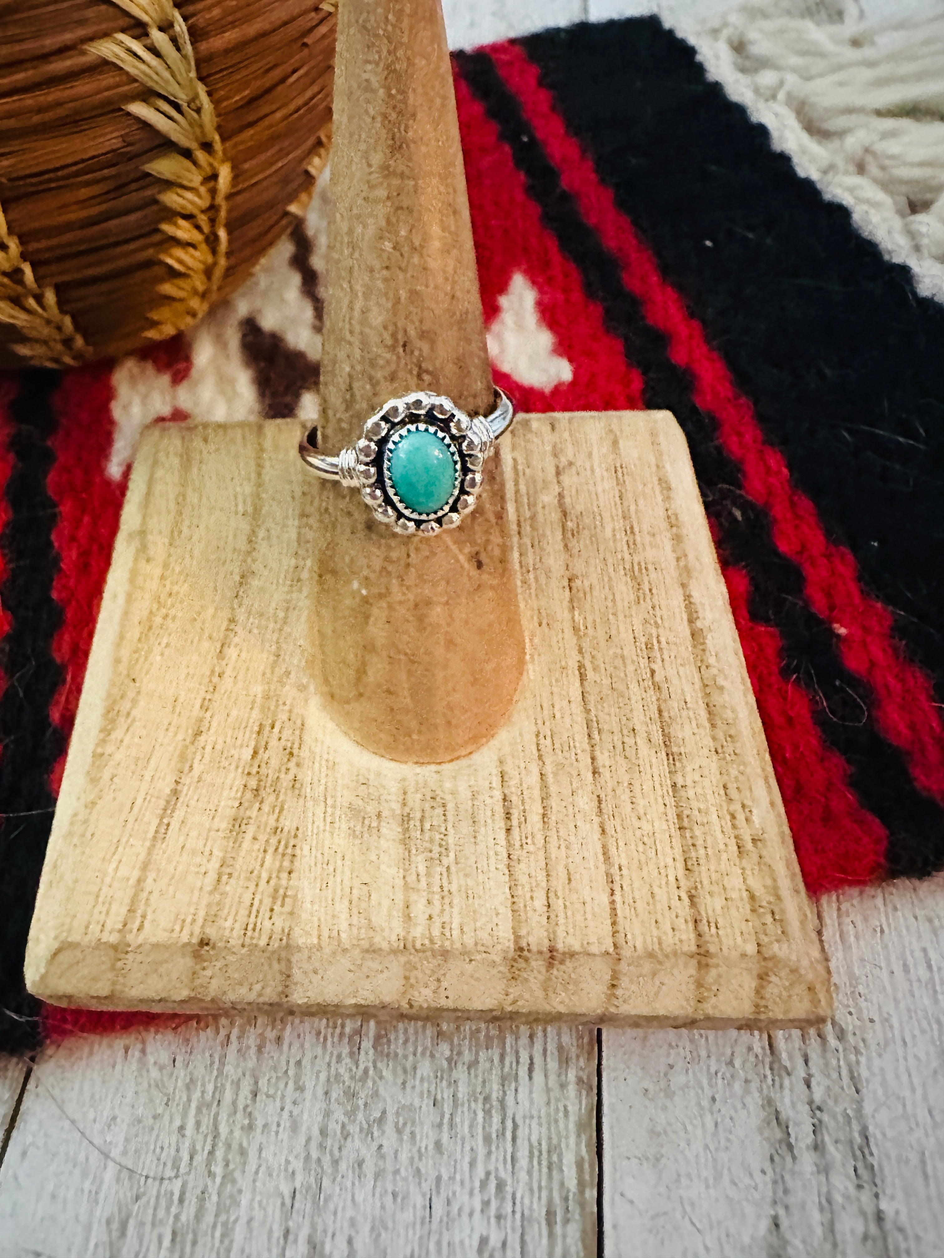 Navajo Turquoise & Sterling Silver Shadowbox Ring Size 5.75