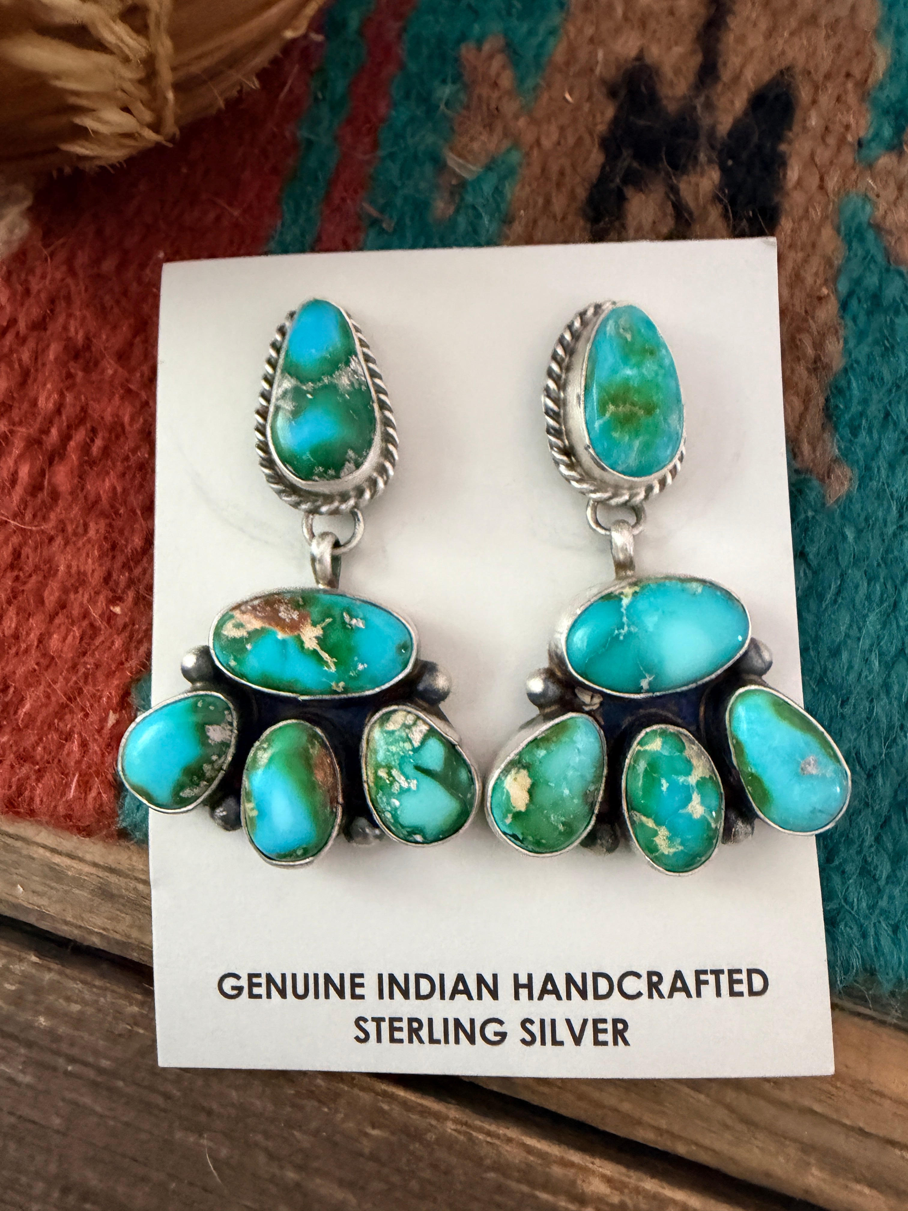 Handcrafted Sonoran Mountain Turquoise & Sterling Silver Dangle Earrings by Letricia Largo